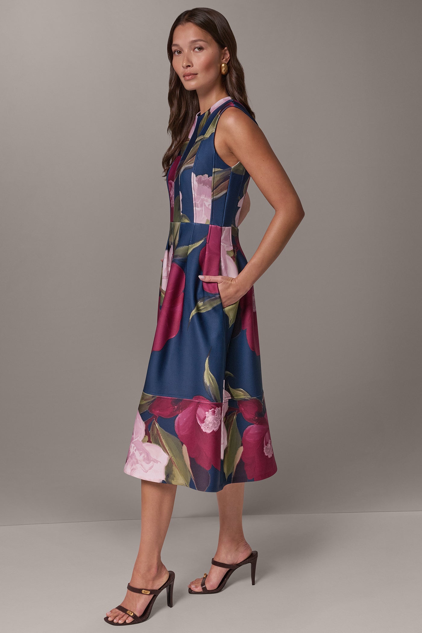 FLORAL MIDI FIT & FLARE DRESS VIEW 4