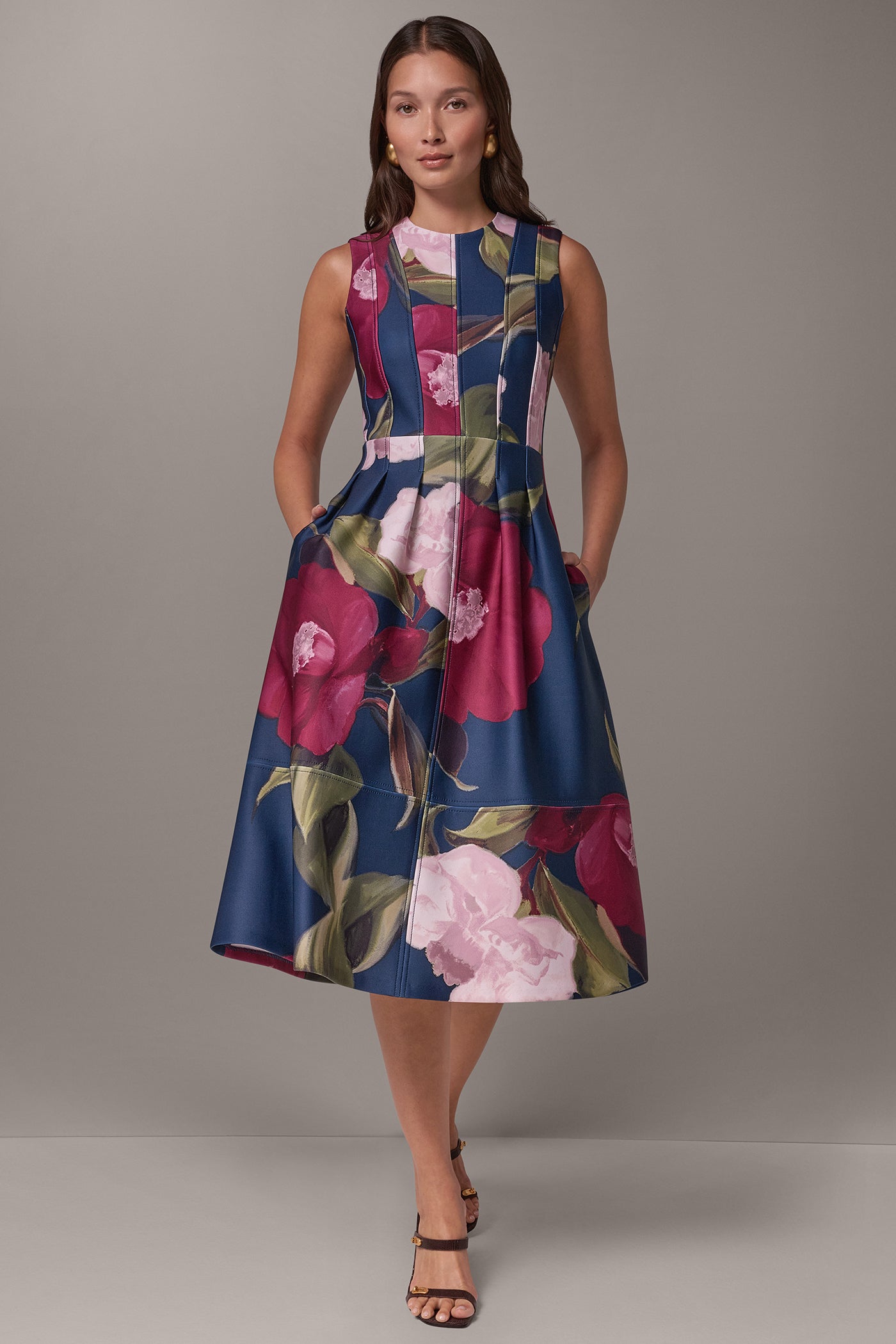 FLORAL MIDI FIT & FLARE DRESS VIEW 1
