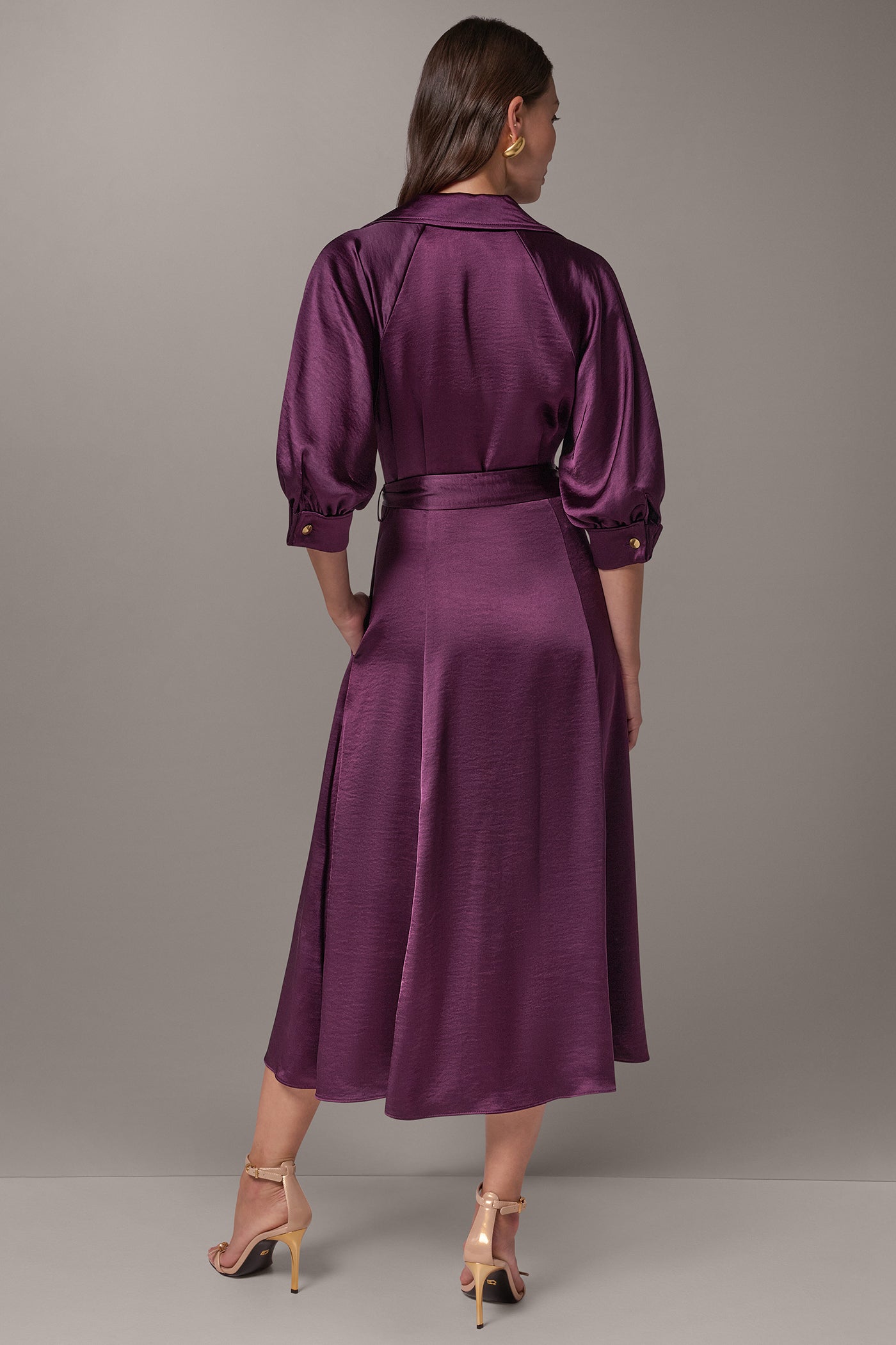 SATIN MIDI SHIRT DRESS VIEW 3