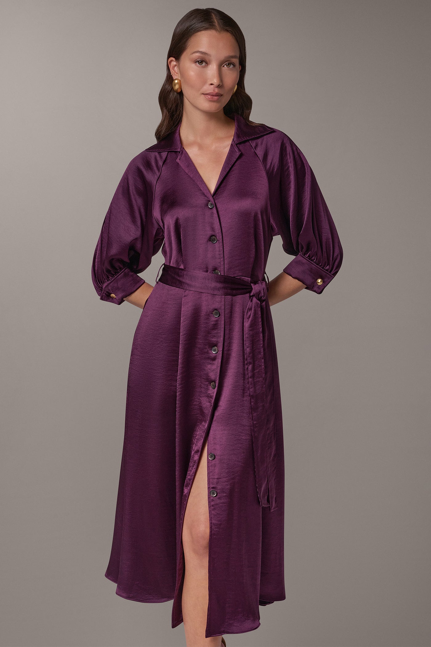 SATIN MIDI SHIRT DRESS VIEW 2