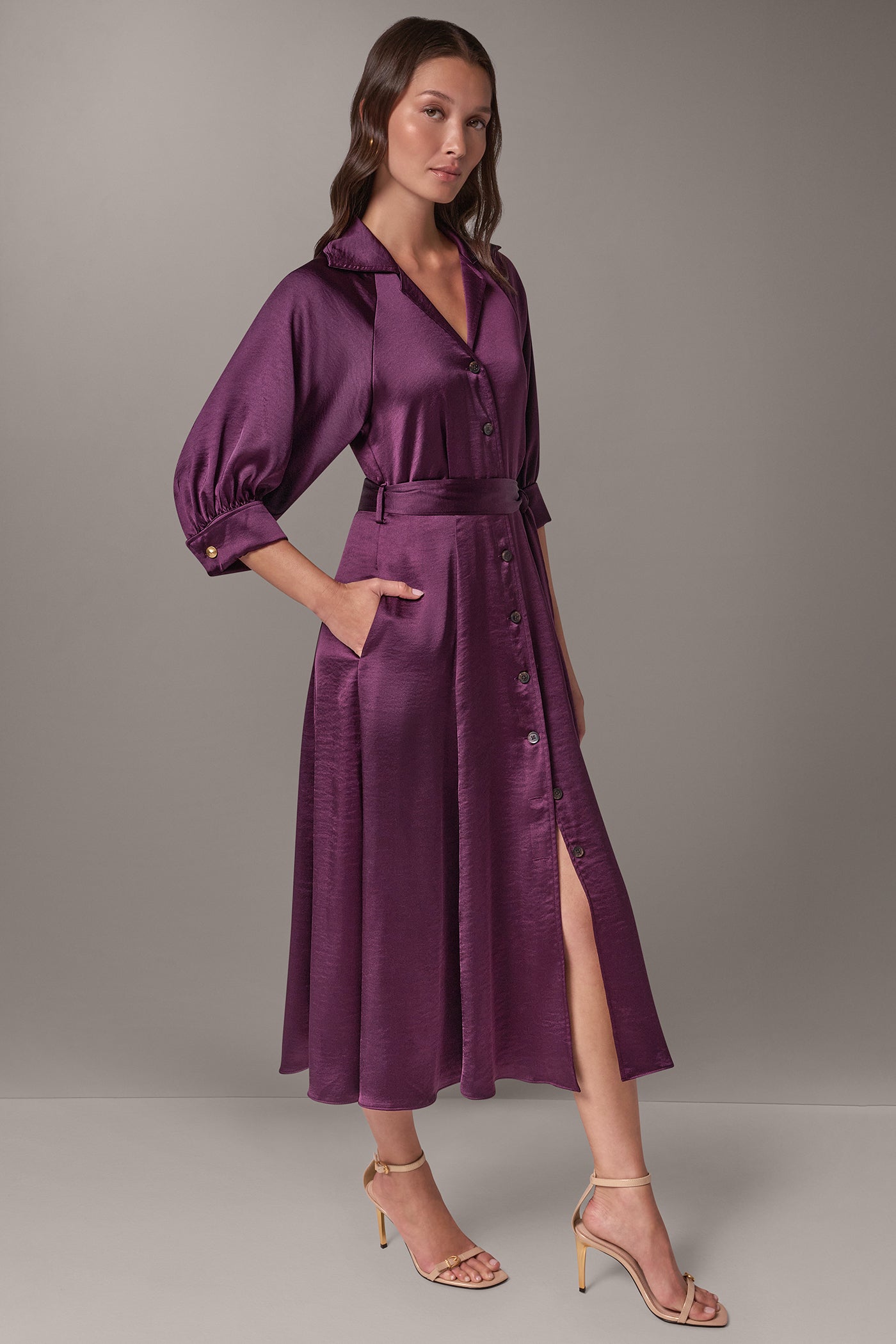 SATIN MIDI SHIRT DRESS VIEW 6