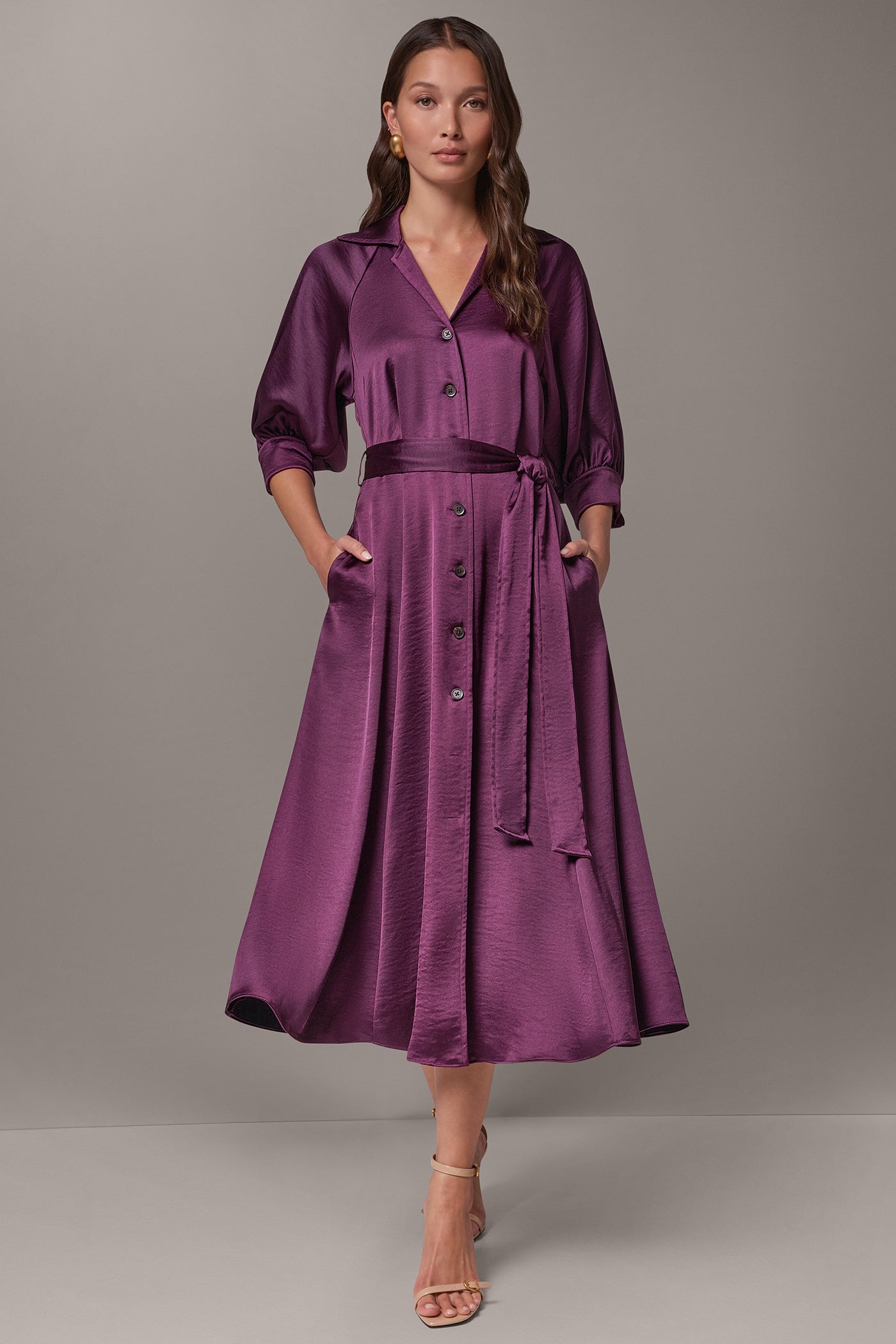 SATIN MIDI SHIRT DRESS VIEW 1