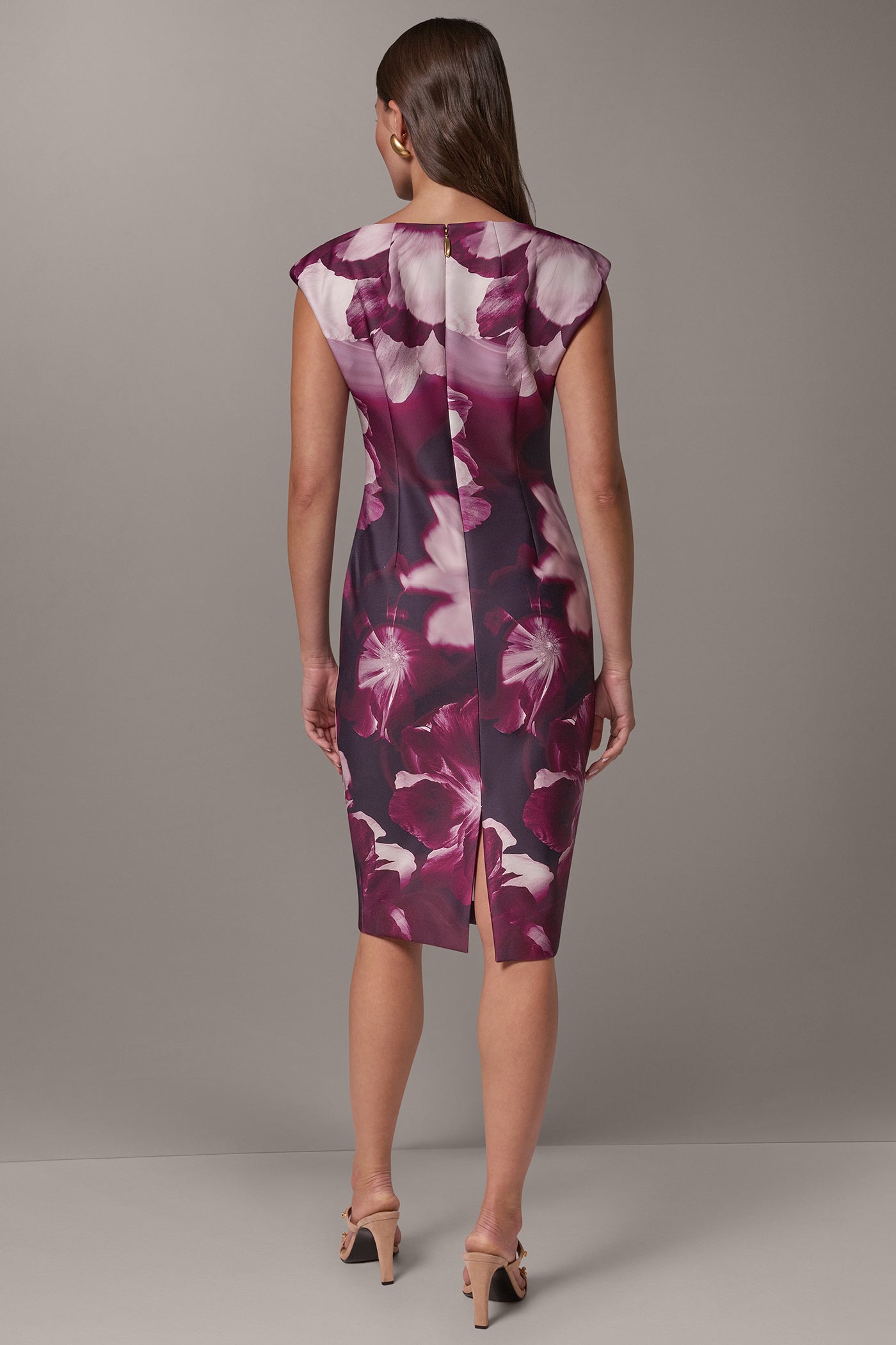FLORAL CAP SLEEVE BOATNECK SHEATH VIEW 3