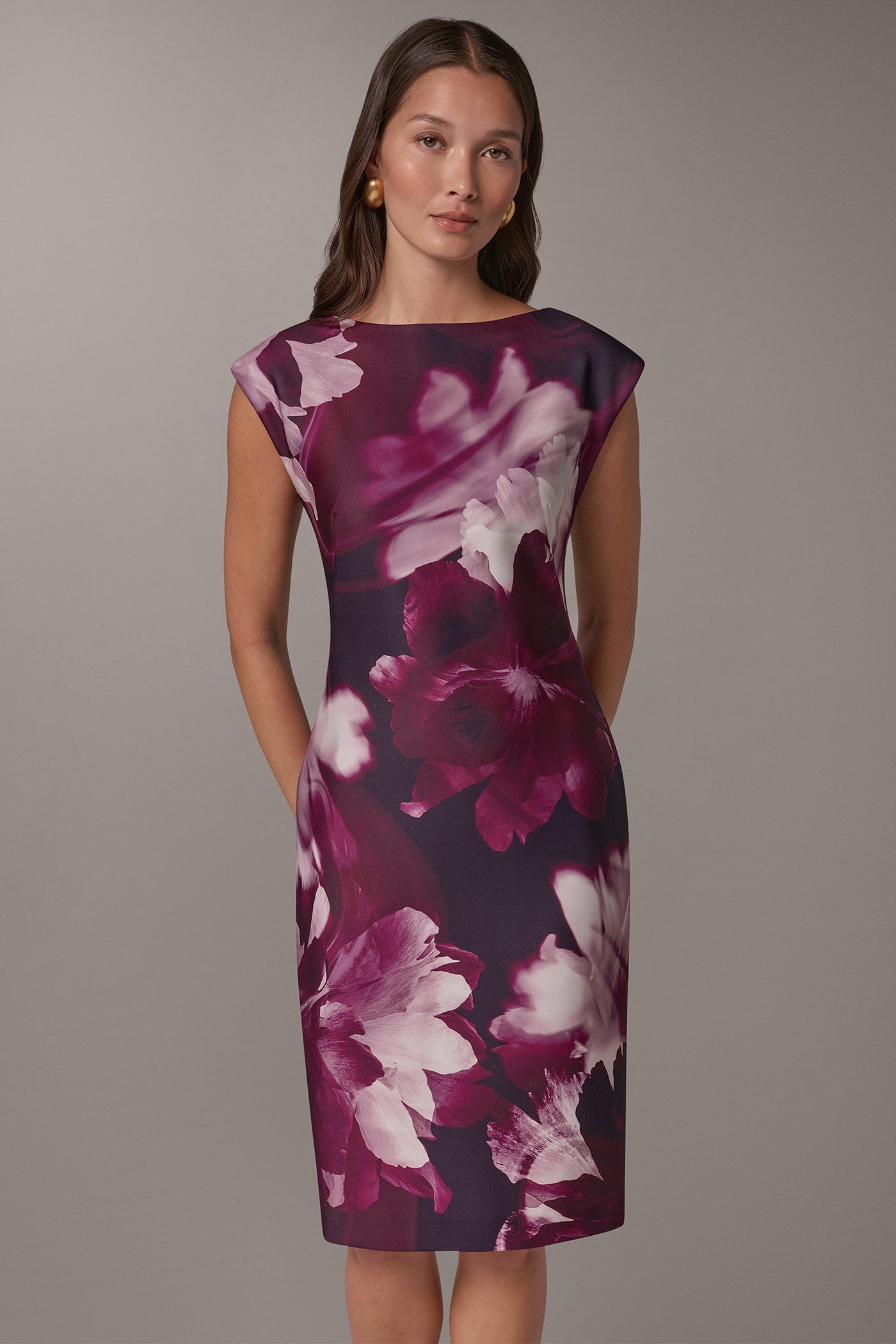 FLORAL CAP SLEEVE BOATNECK SHEATH VIEW 6