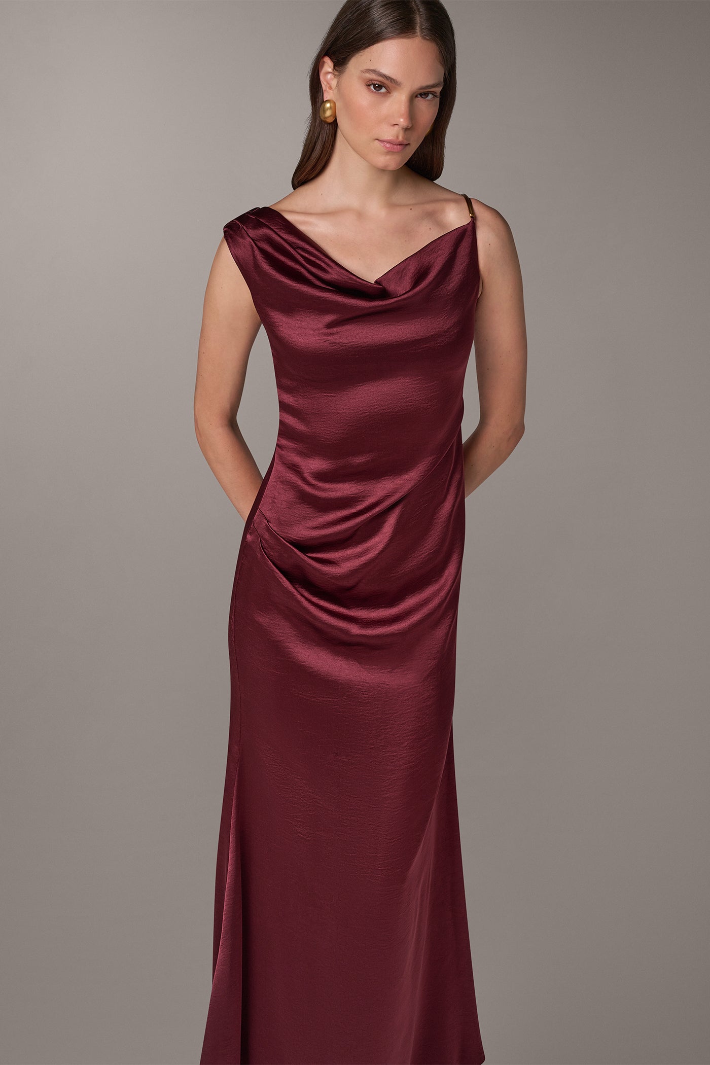 ASYMMETRIC COWL NECK MAXI DRESS VIEW 6