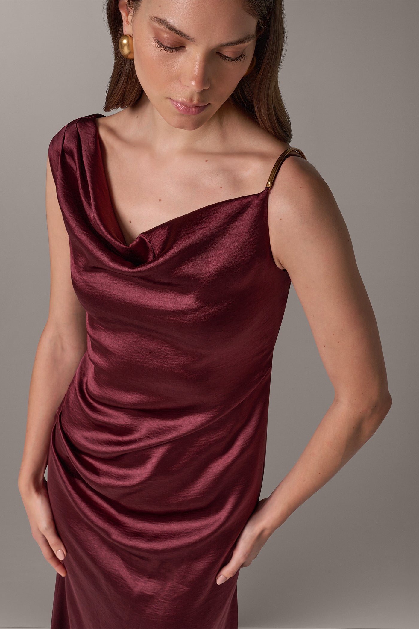 ASYMMETRIC COWL NECK MAXI DRESS VIEW 2