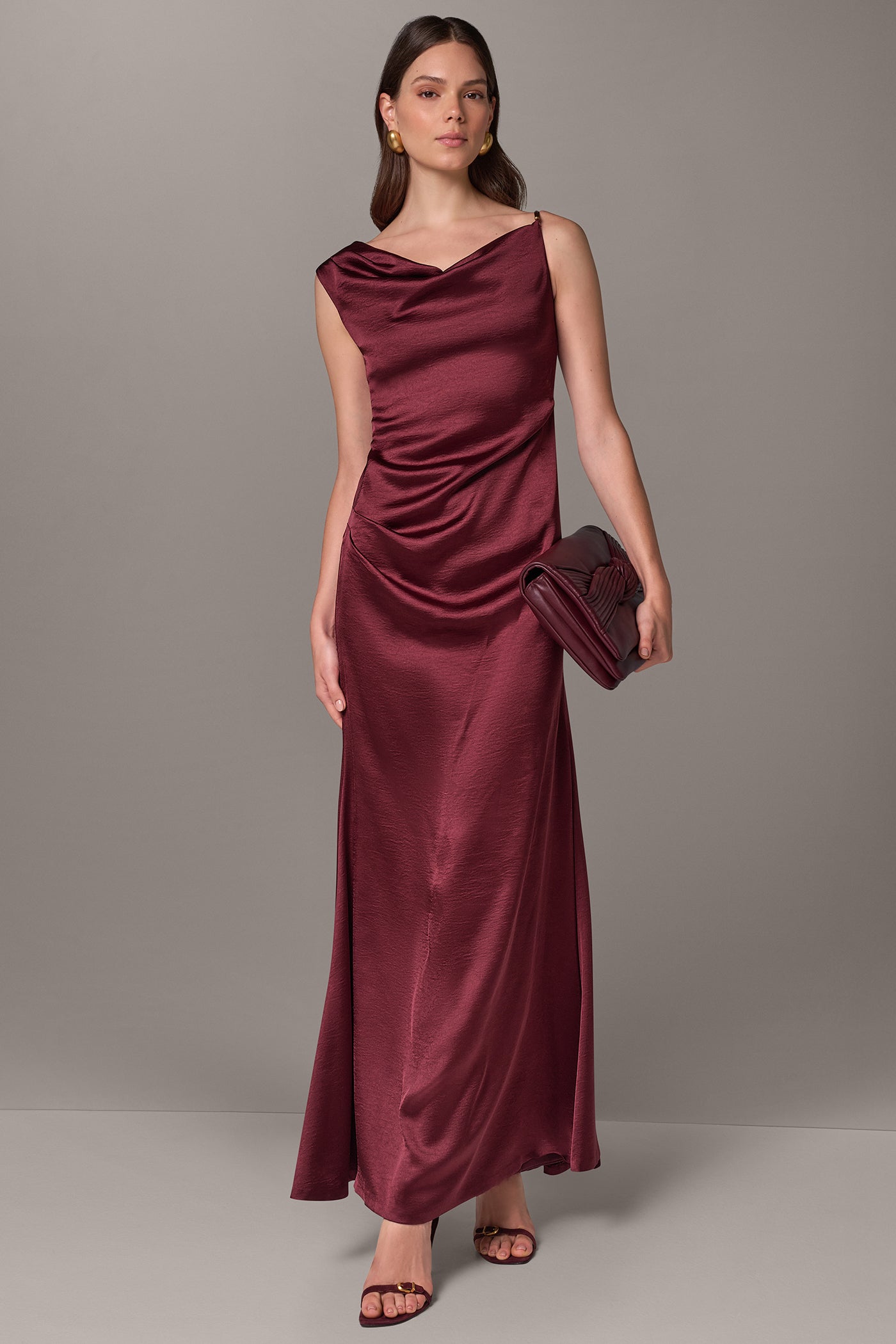 ASYMMETRIC COWL NECK MAXI DRESS VIEW 1
