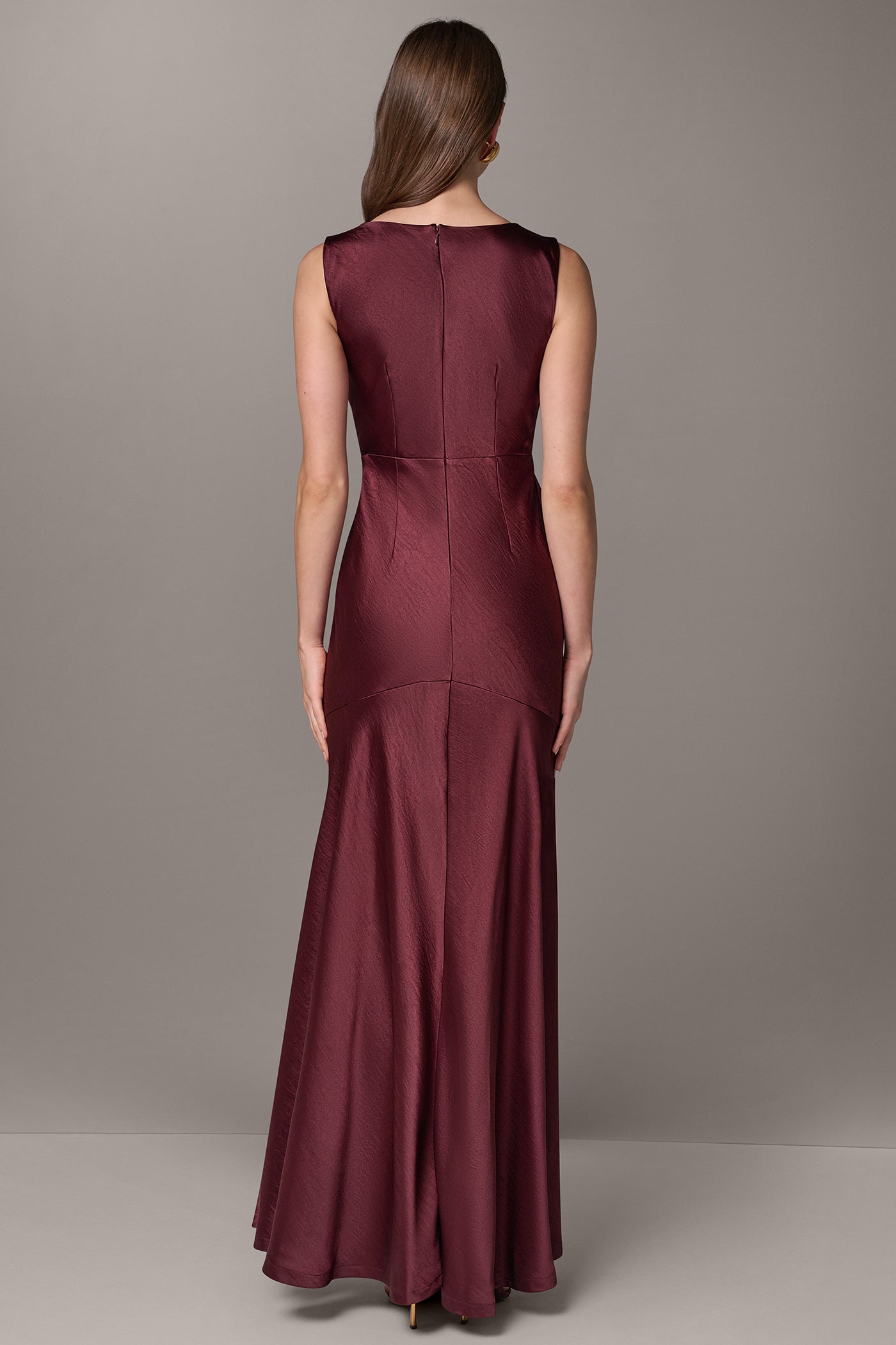 SATIN COWL NECK RUFFLE GOWN VIEW 2