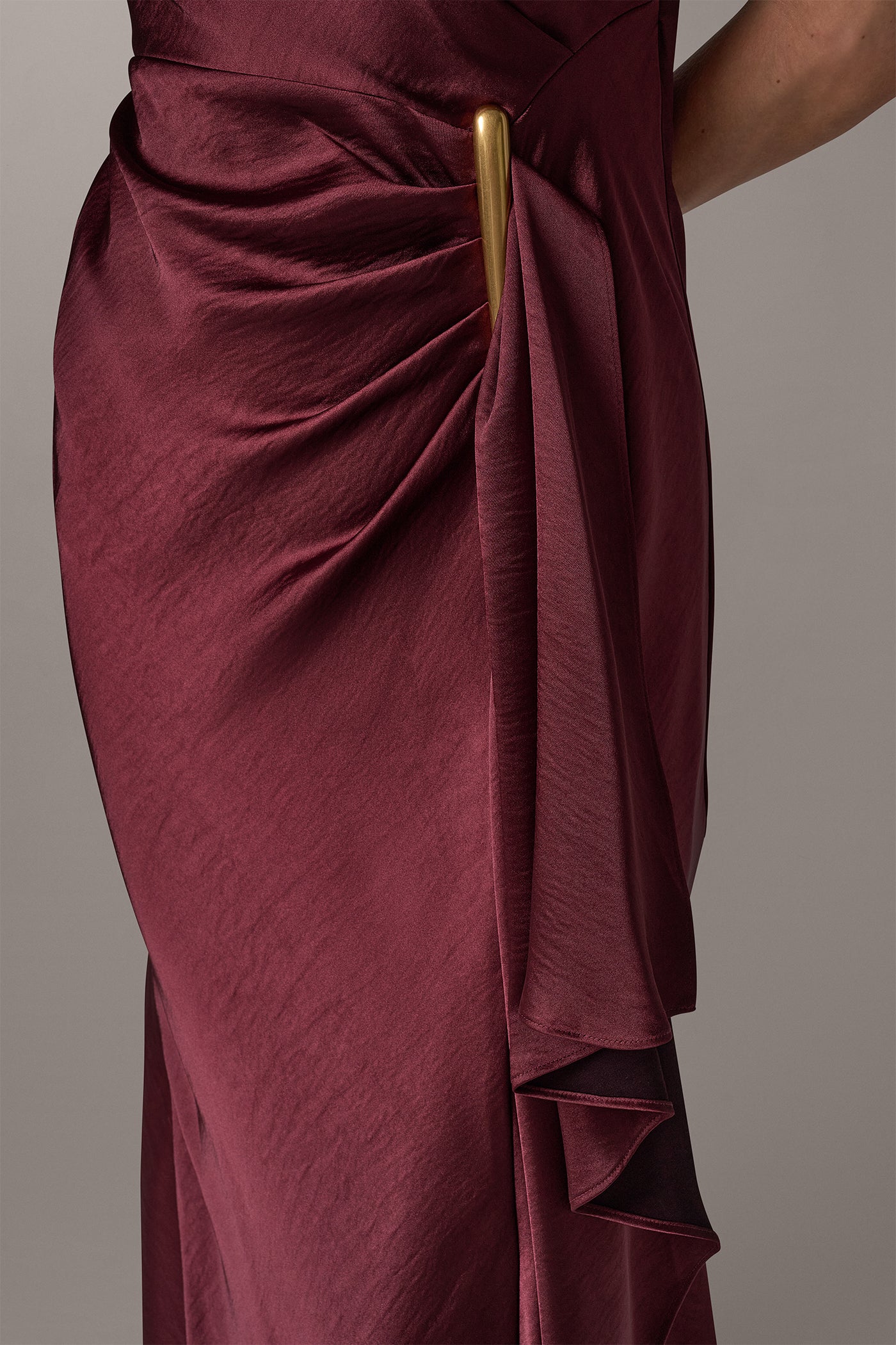 SATIN COWL NECK RUFFLE GOWN VIEW 5