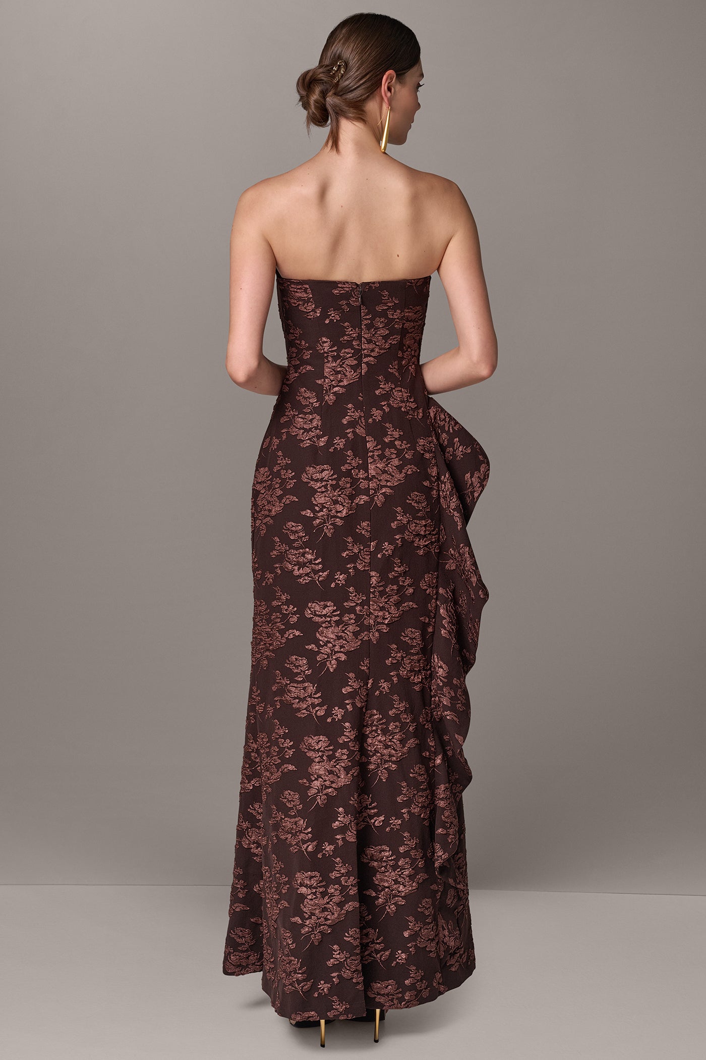 FLORAL STRAPLESS RUFFLE GOWN VIEW 2