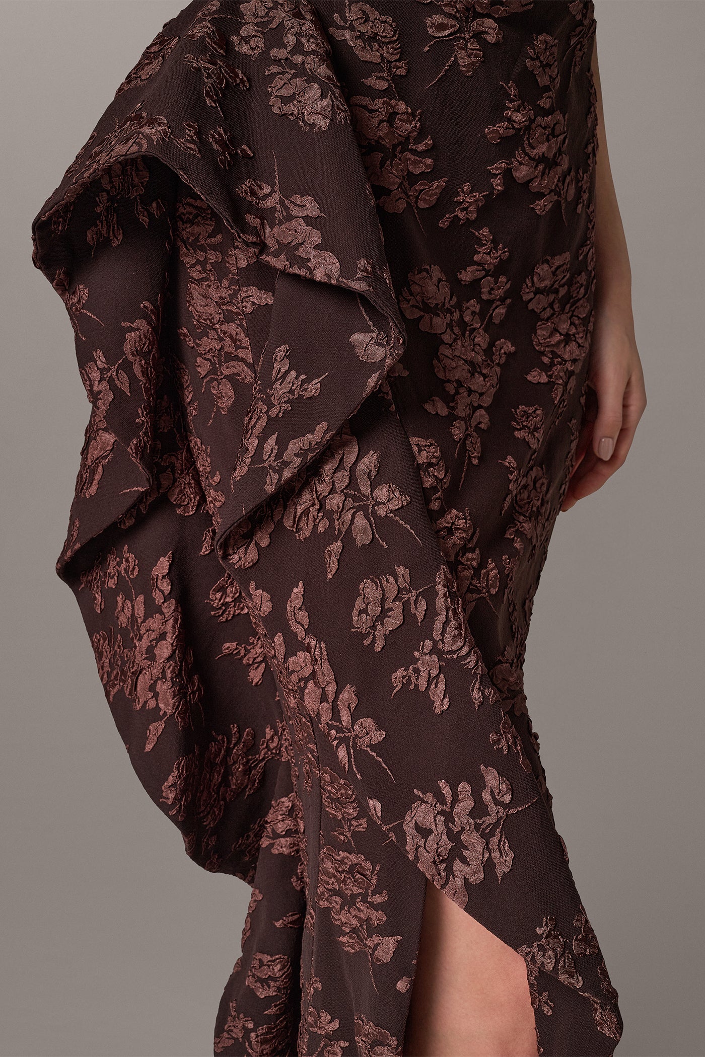 FLORAL STRAPLESS RUFFLE GOWN VIEW 5