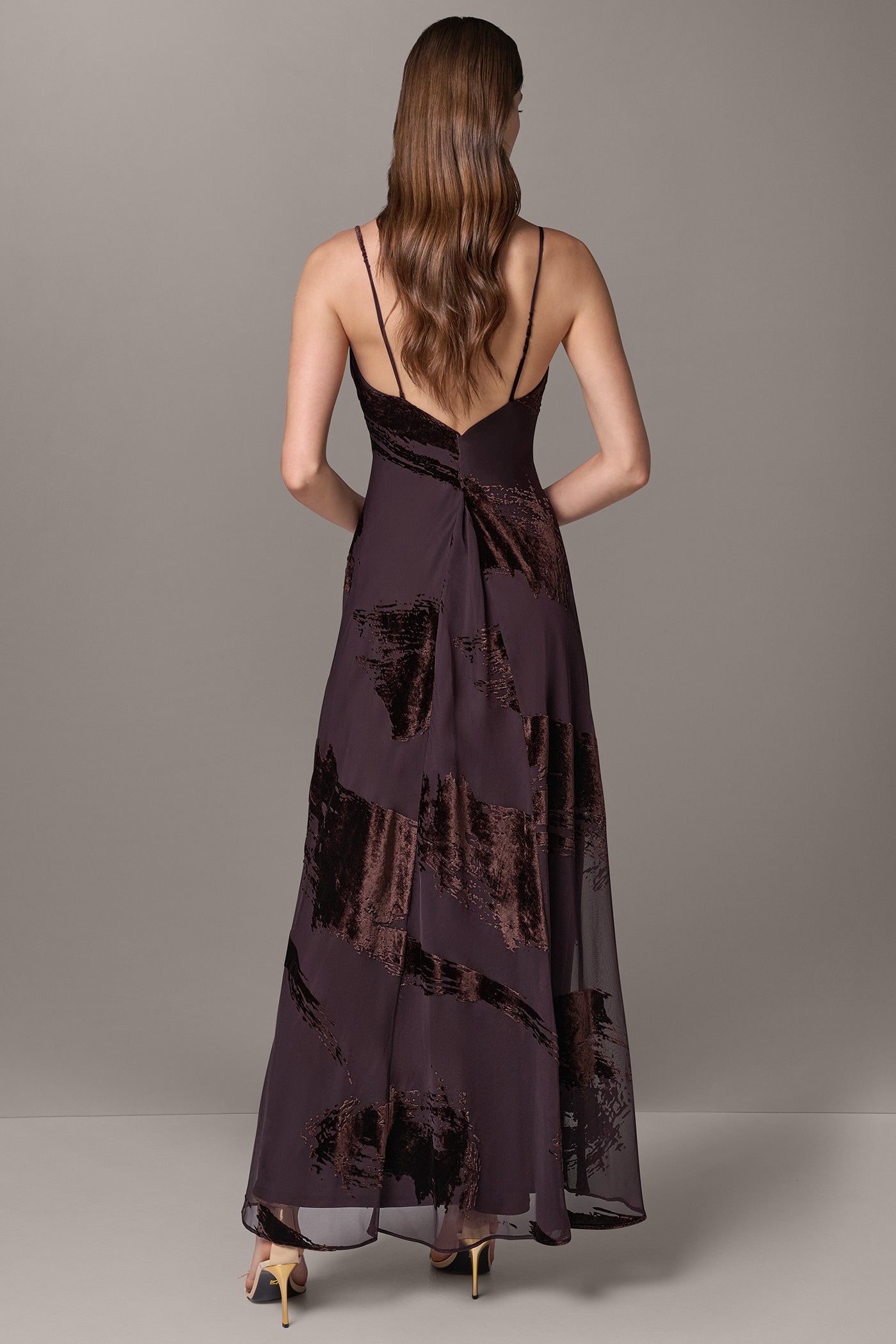 VELVET BURNOUT LOW V-BACK GOWN VIEW 4