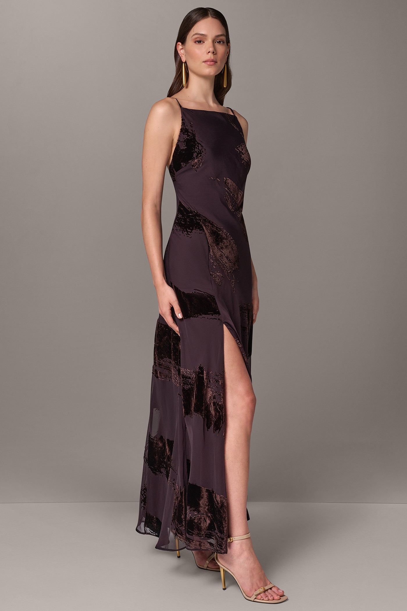 VELVET BURNOUT LOW V-BACK GOWN VIEW 3