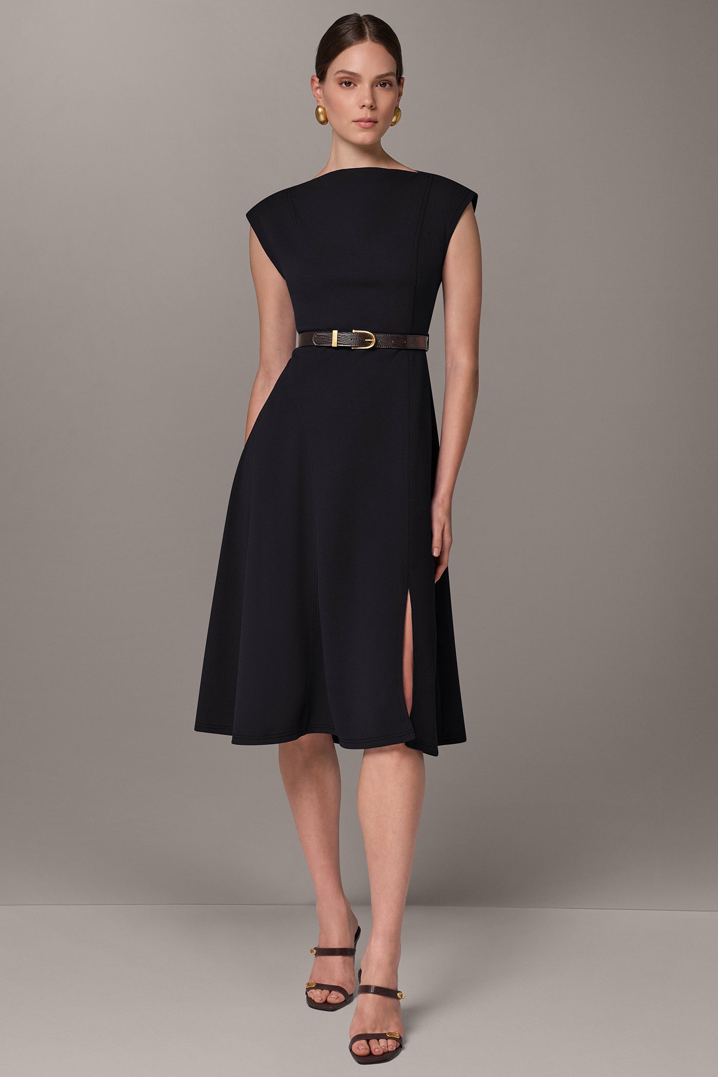 CAP SLEEVE BOATNECK MIDI DRESS VIEW 1
