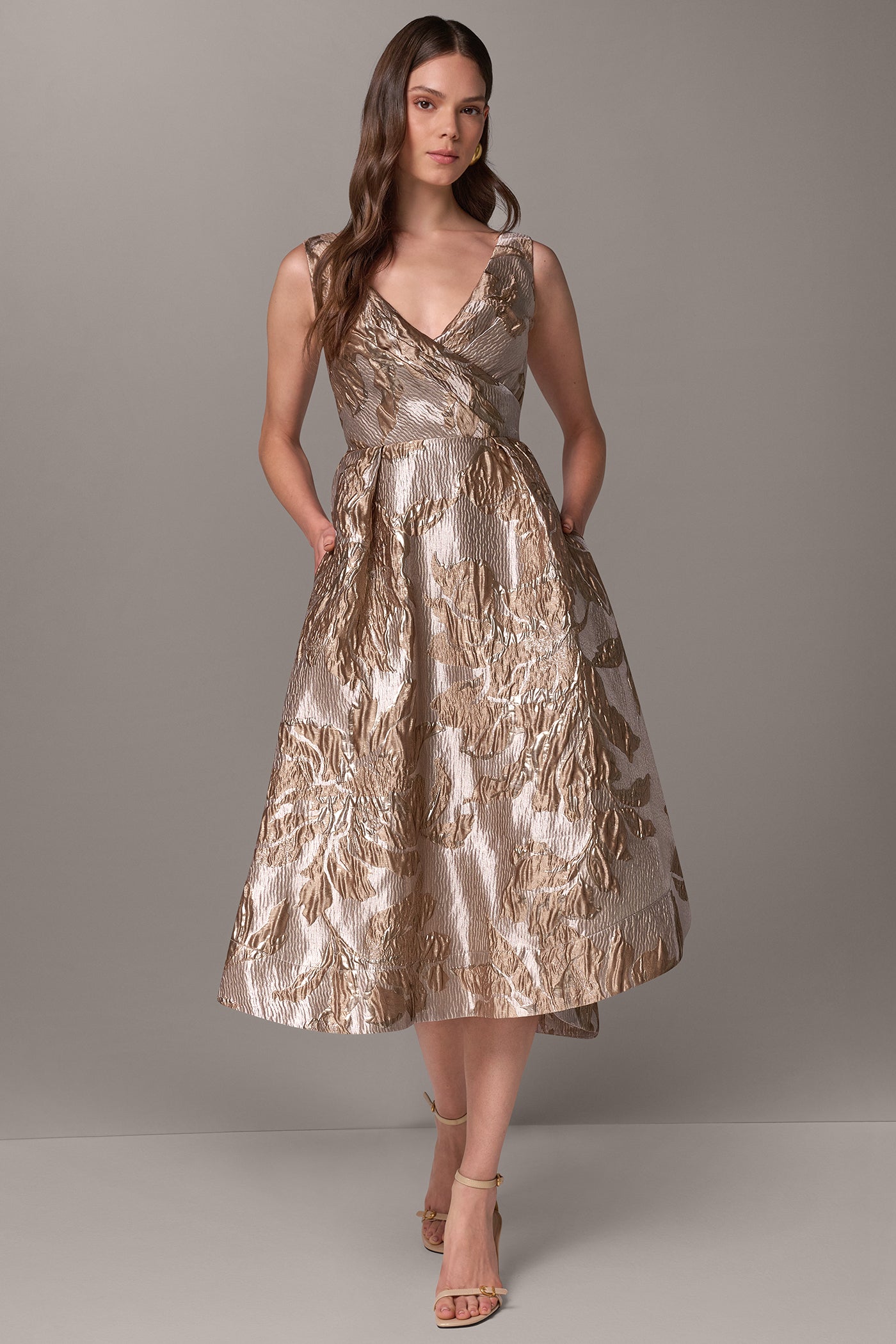 WRAP-EFFECT MIDI HI LOW DRESS