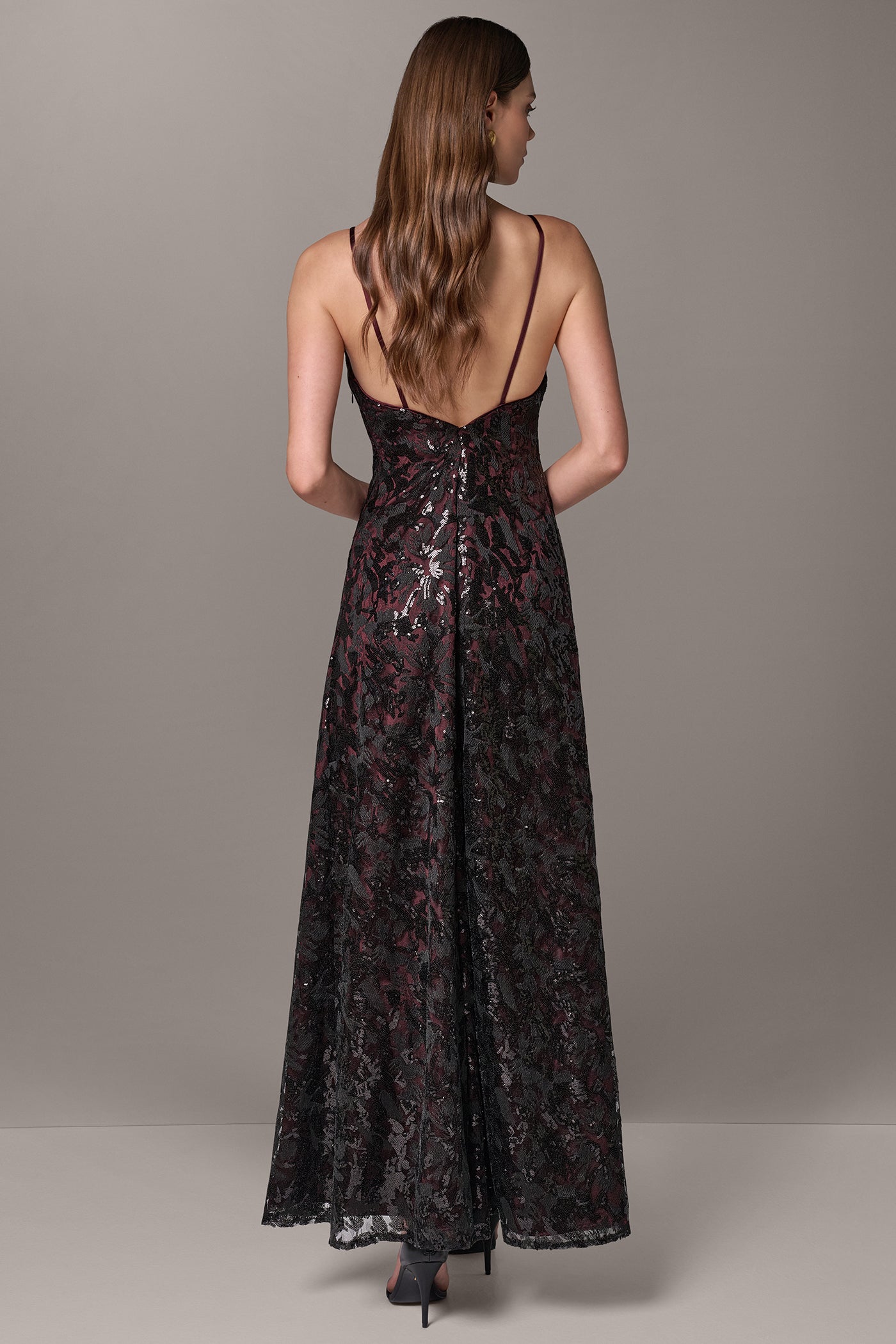 SEQUIN FLORAL LOW V-BACK GOWN VIEW 3