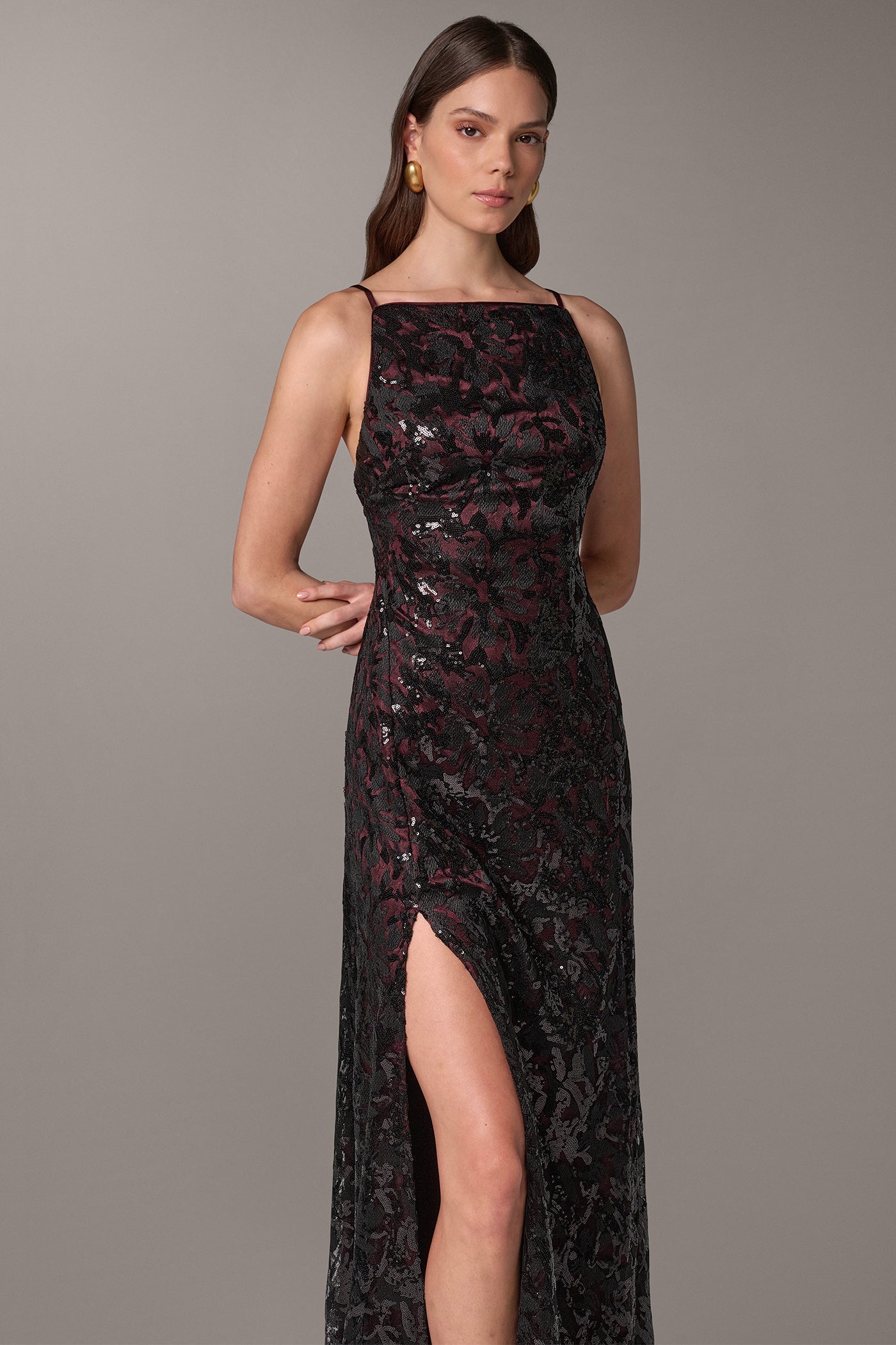 SEQUIN FLORAL LOW V-BACK GOWN VIEW 6