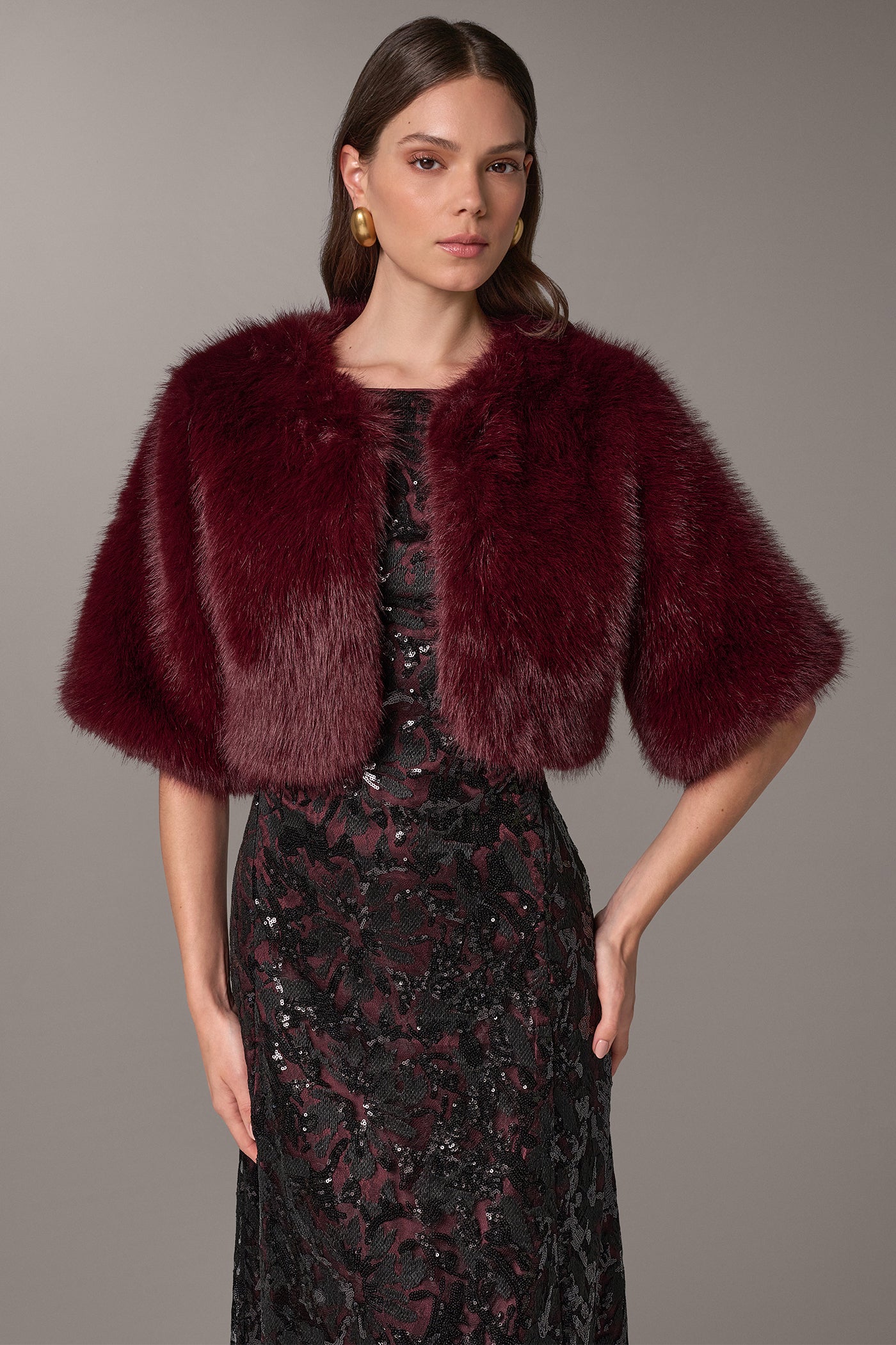 FAUX FUR OPEN FRONT SHRUG VIEW 1