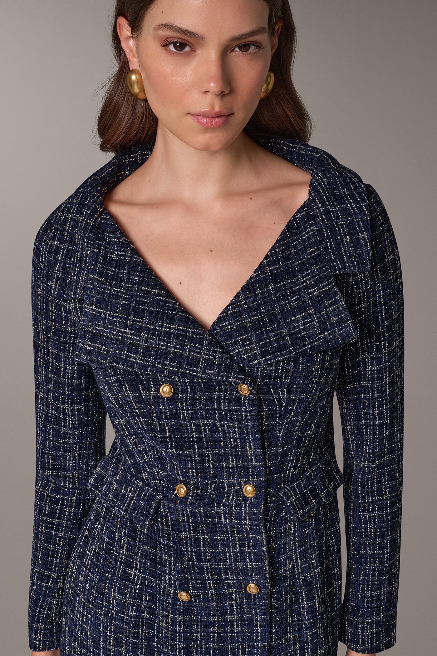 DOUBLE BREASTED TWEED BLAZER DRESS VIEW 2