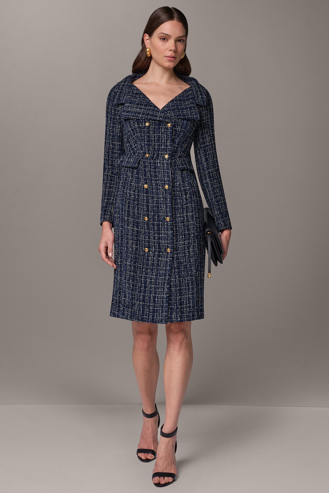 DOUBLE BREASTED TWEED BLAZER DRESS VIEW 1