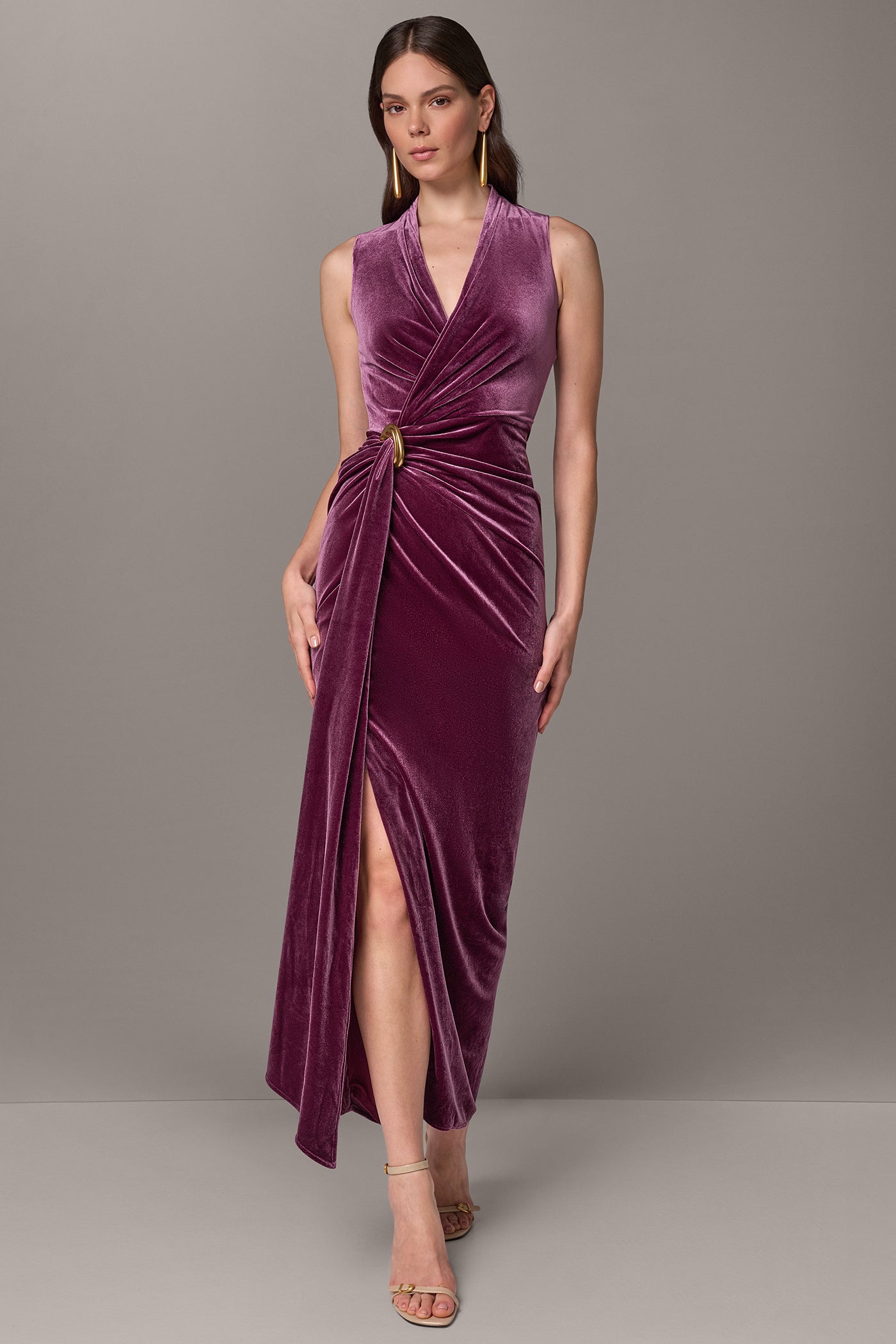 VELVET WRAP EFFECT MAXI DRESS VIEW 1 | New Arrivals