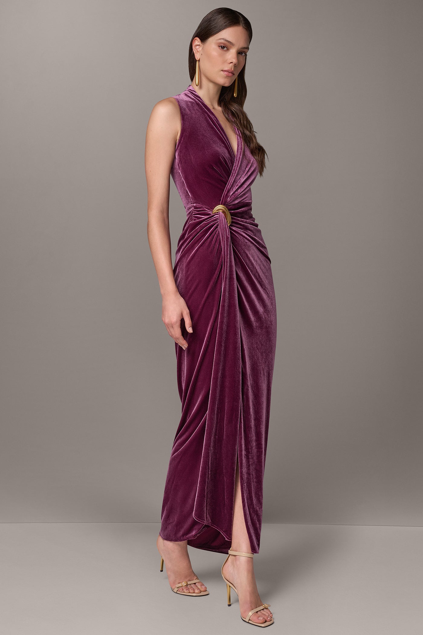 VELVET WRAP EFFECT MAXI DRESS VIEW 4 | New Arrivals