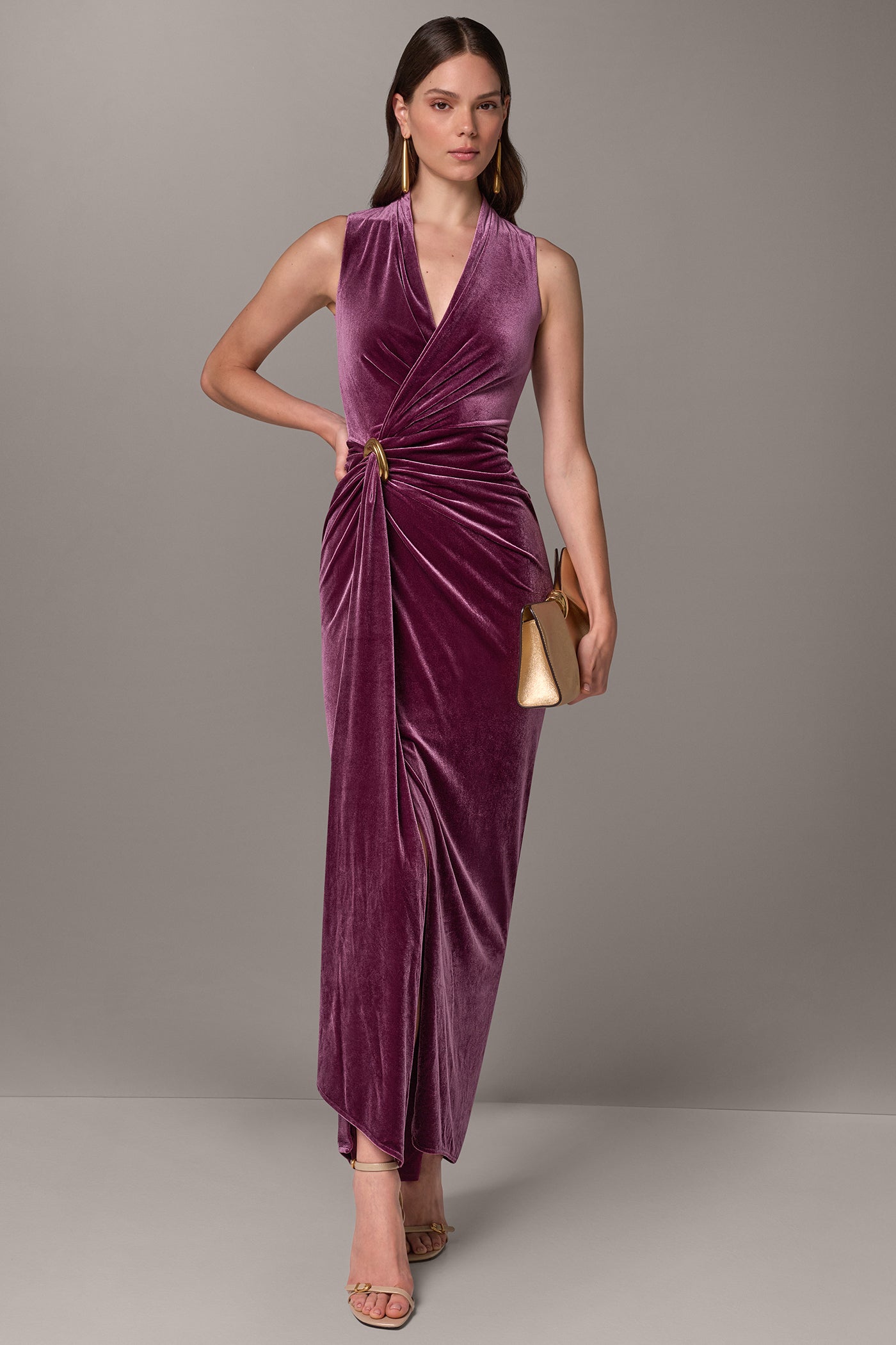 VELVET WRAP EFFECT MAXI DRESS VIEW 7 | New Arrivals