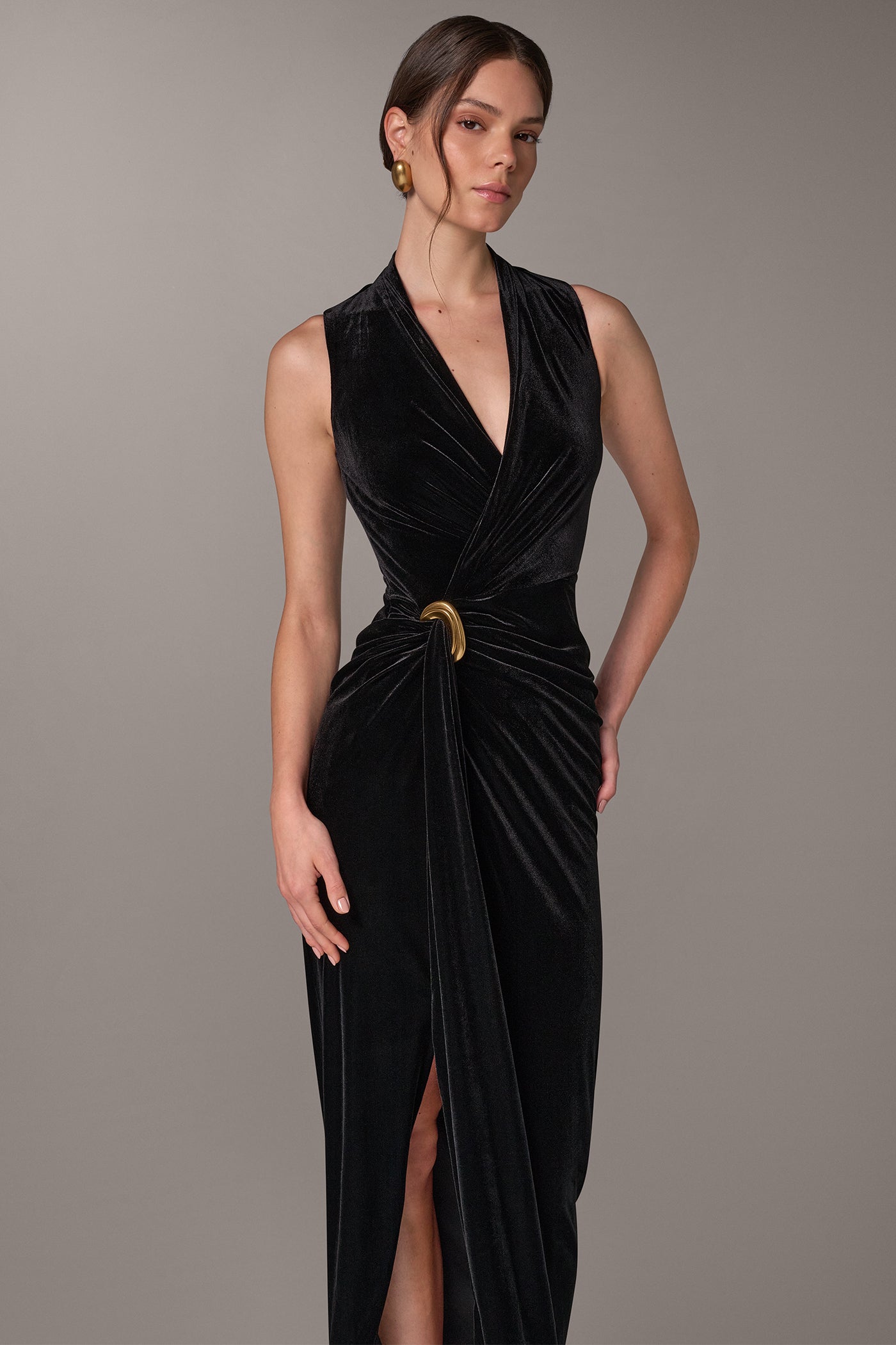 VELVET WRAP EFFECT MAXI DRESS VIEW 7 | Included in discounts
