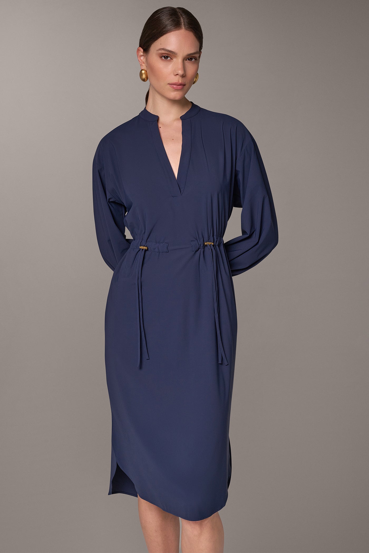 LUXE SPLIT NECK MIDI DRESS VIEW 3