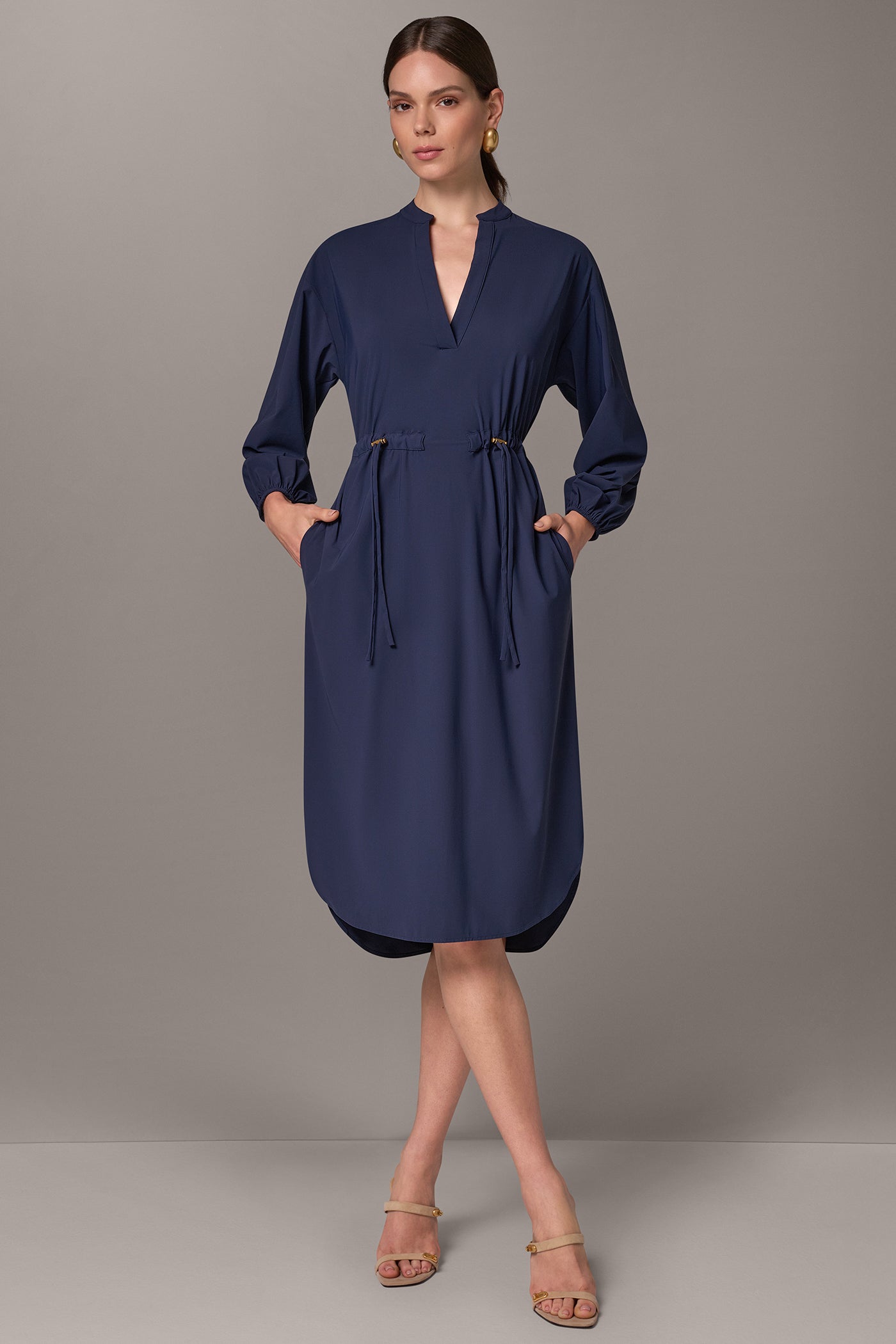 LUXE SPLIT NECK MIDI DRESS VIEW 1