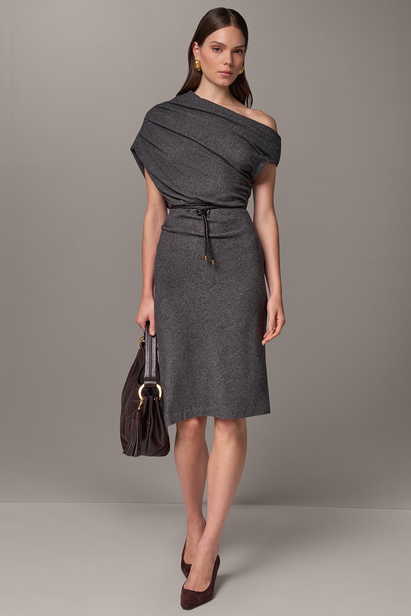 ASYMMETRIC MIDI SWEATER DRESS