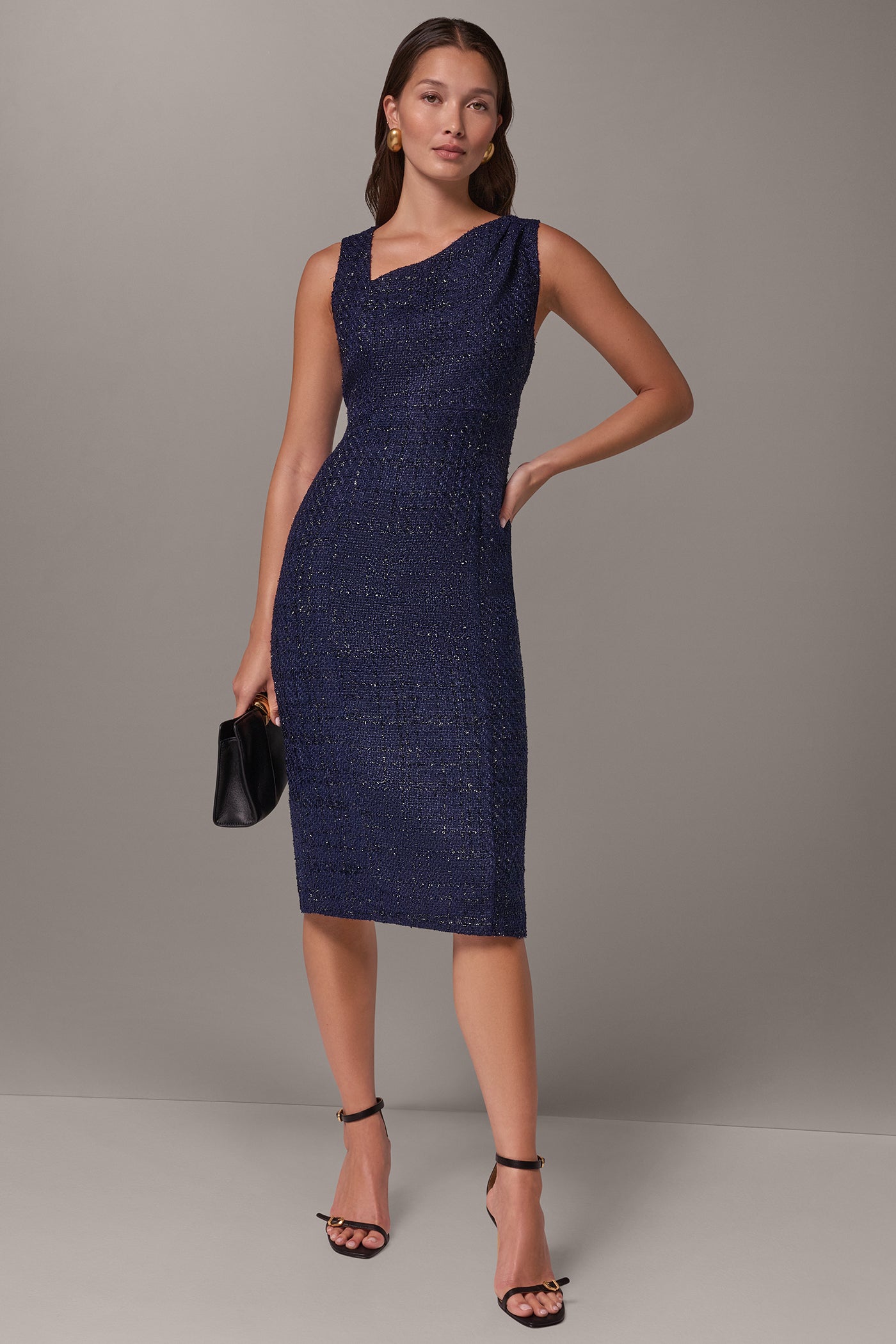 TWEED ASYMMETRIC MIDI SHEATH VIEW 1
