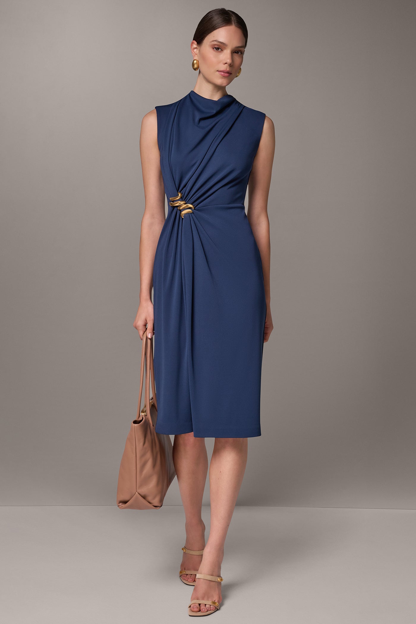 MOCK NECK GATHER WAIST SHEATH