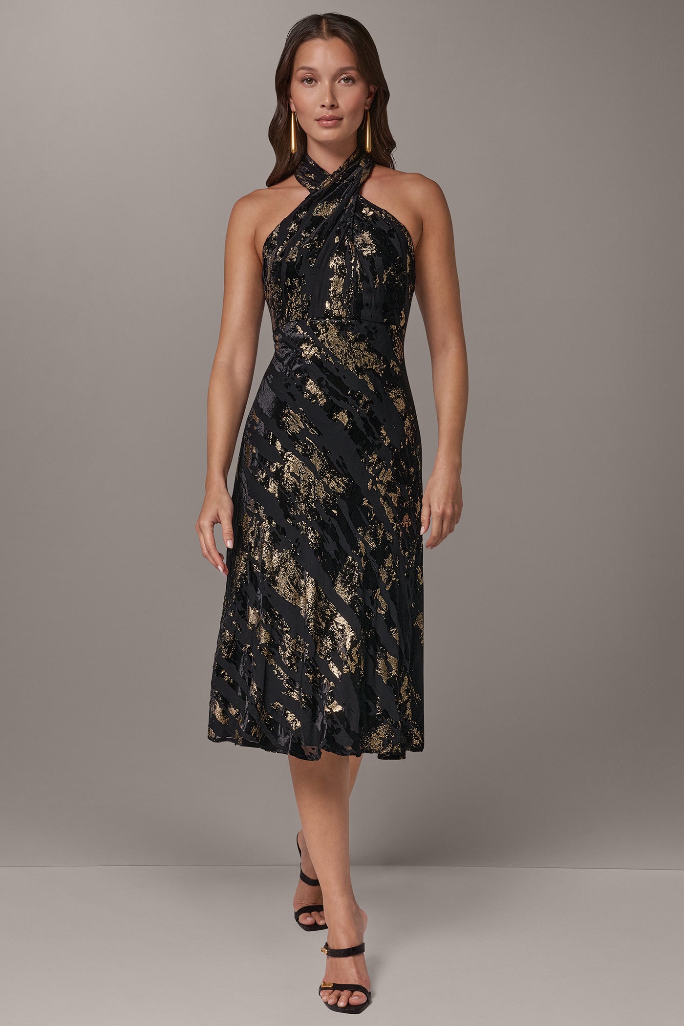 CROSS FRONT HALTER MIDI DRESS VIEW 7