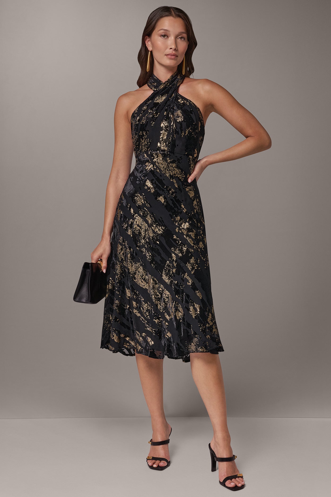 CROSS FRONT HALTER MIDI DRESS VIEW 1