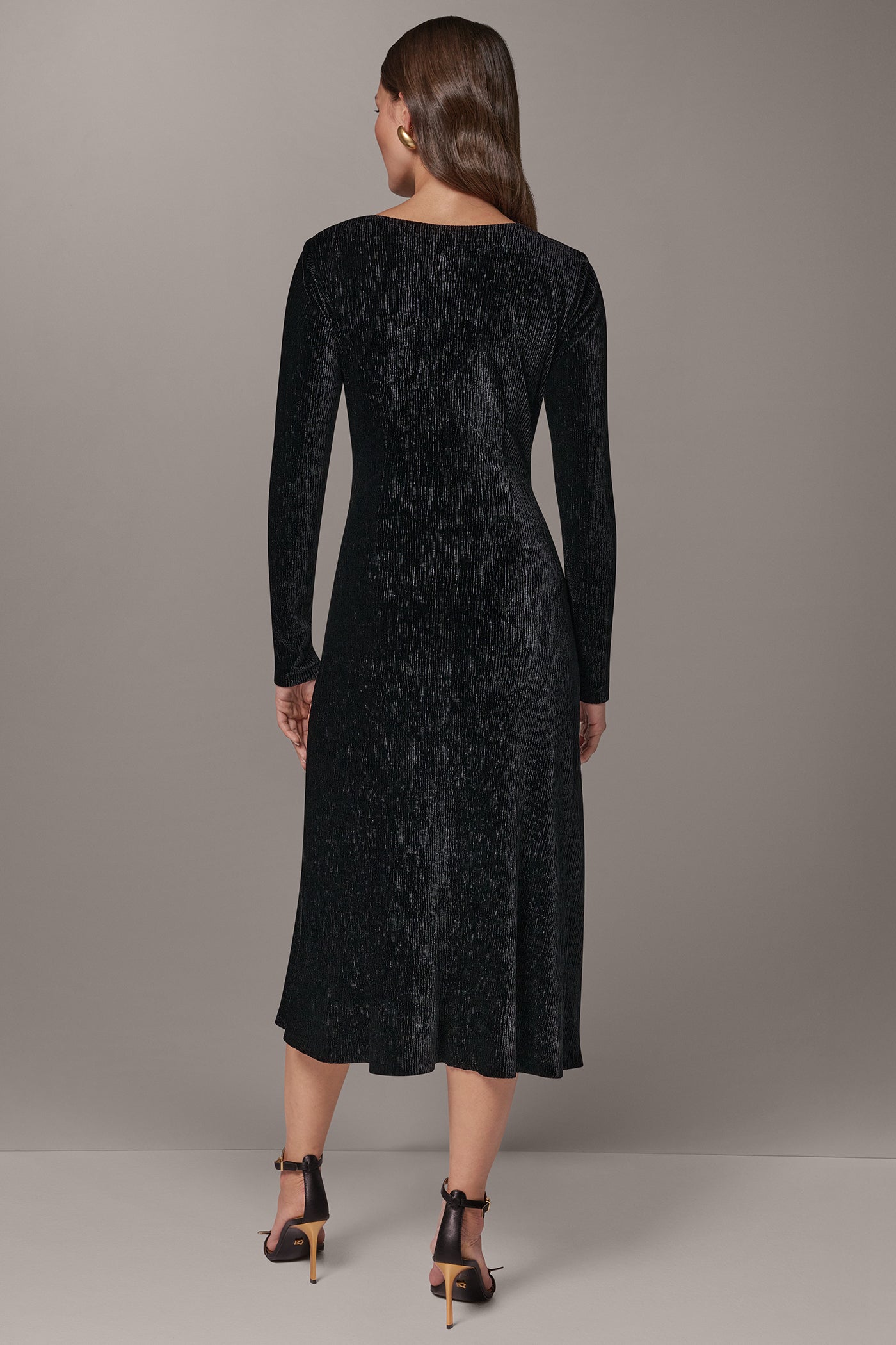CRINKLE VELVET MIDI A-LINE DRESS VIEW 3