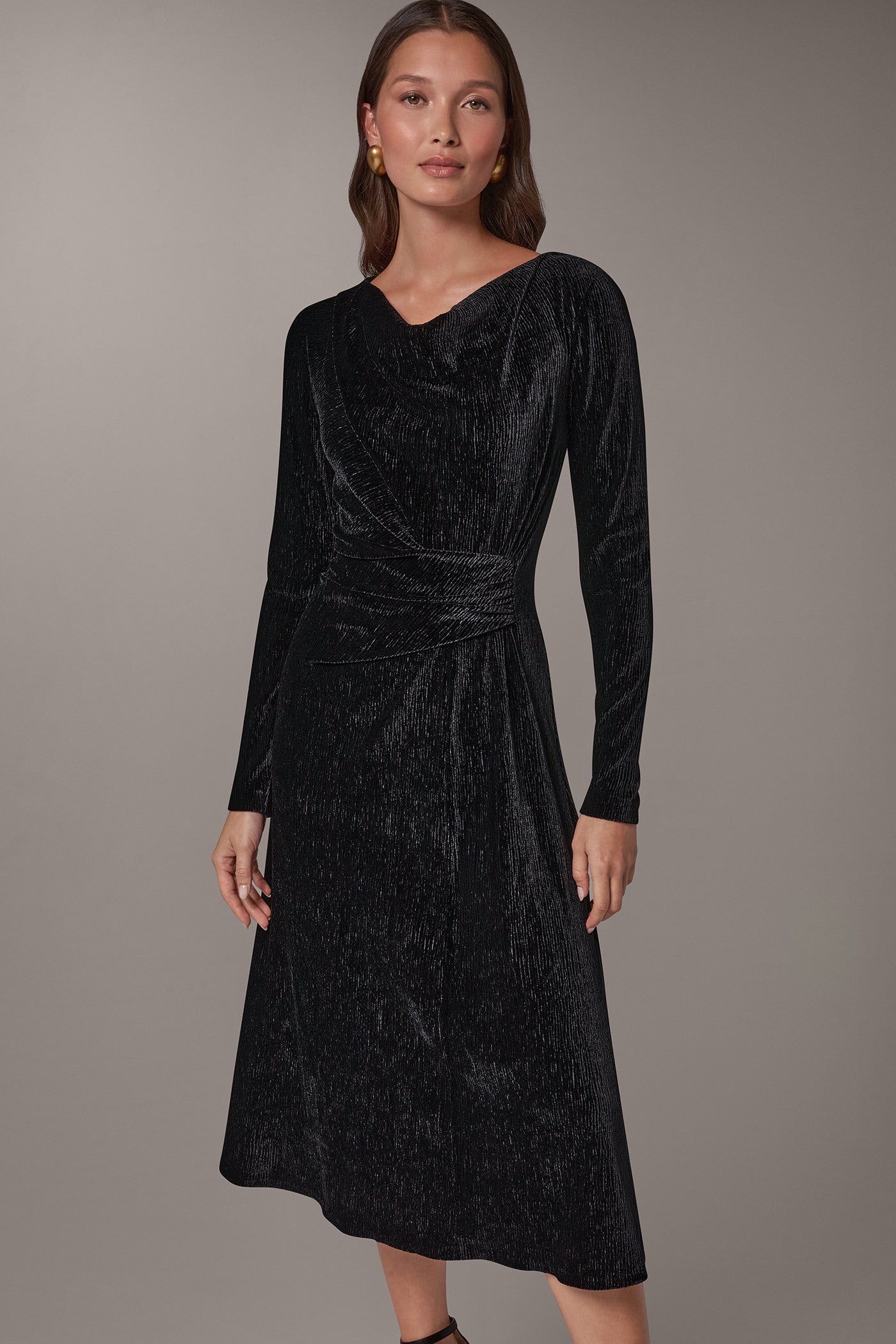 CRINKLE VELVET MIDI A-LINE DRESS VIEW 6