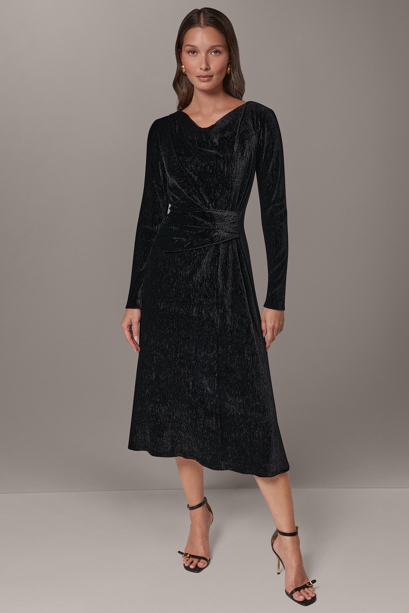 CRINKLE VELVET MIDI A-LINE DRESS VIEW 1