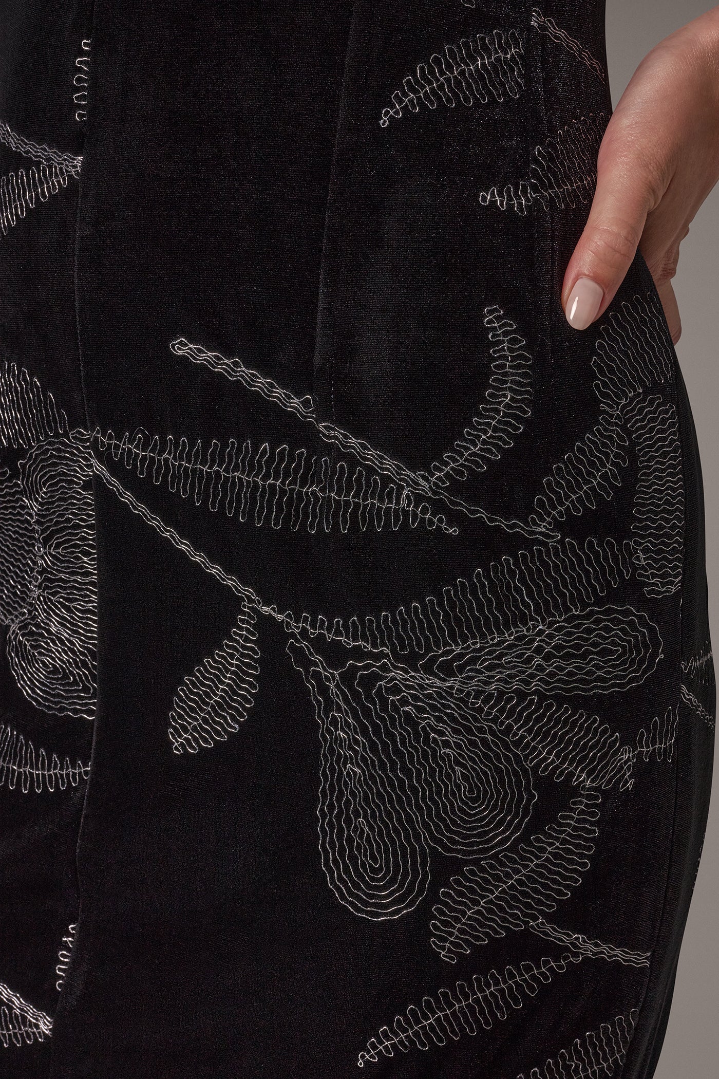 CAP SLEEVE FLORAL VELVET SHEATH VIEW 6
