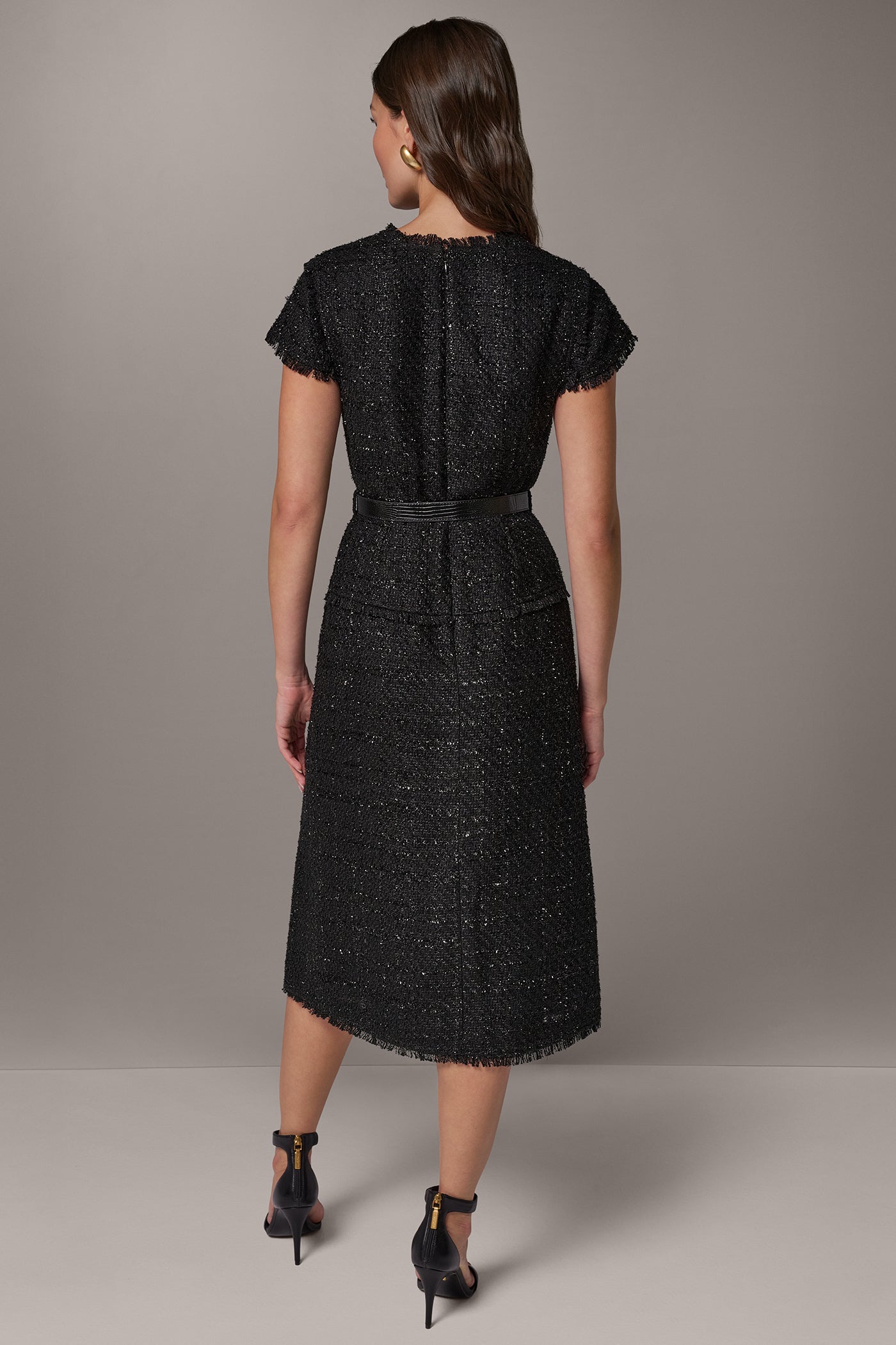 TWEED SPLIT NECK MIDI DRESS VIEW 3