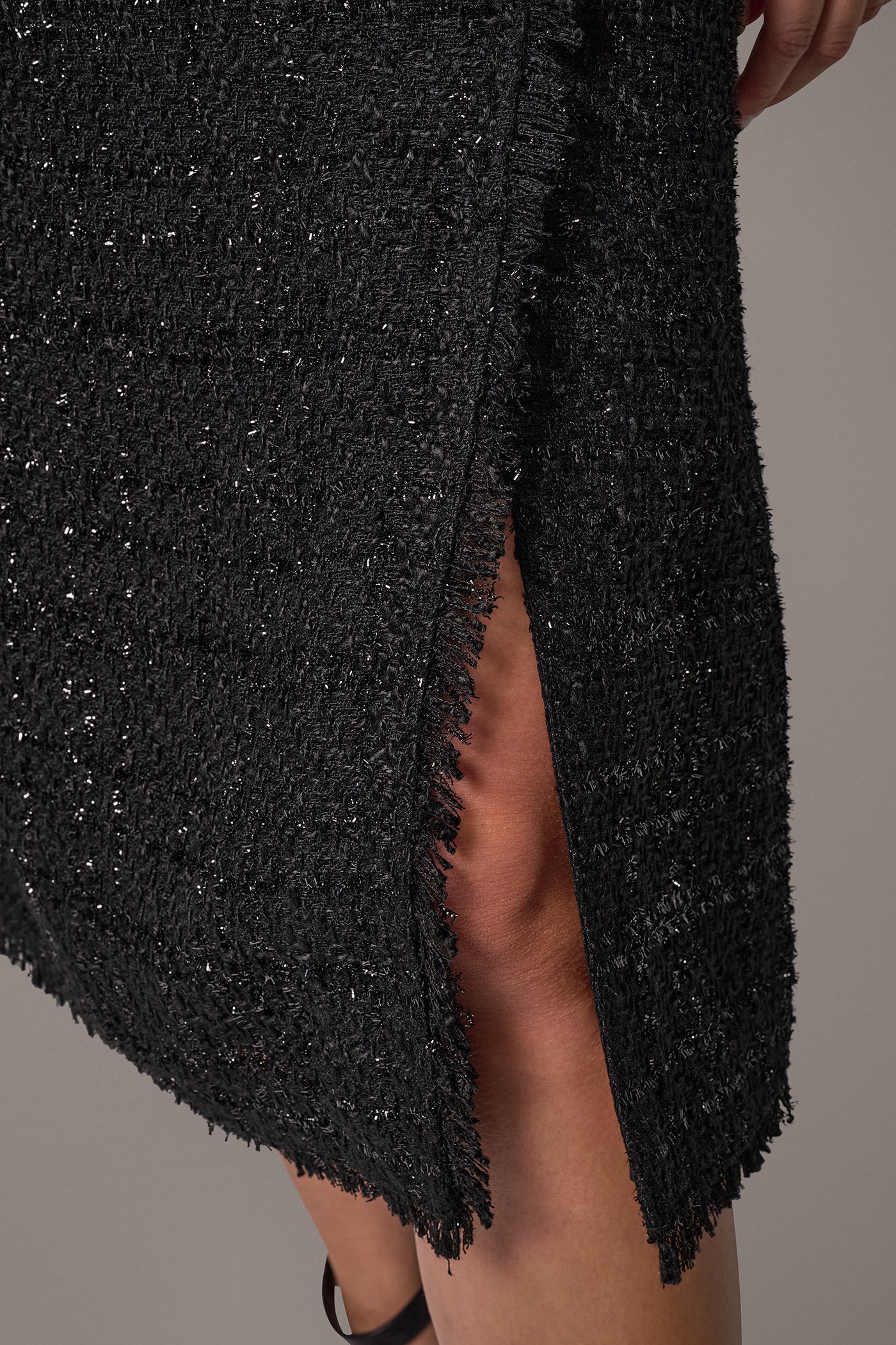 TWEED SPLIT NECK MIDI DRESS VIEW 5