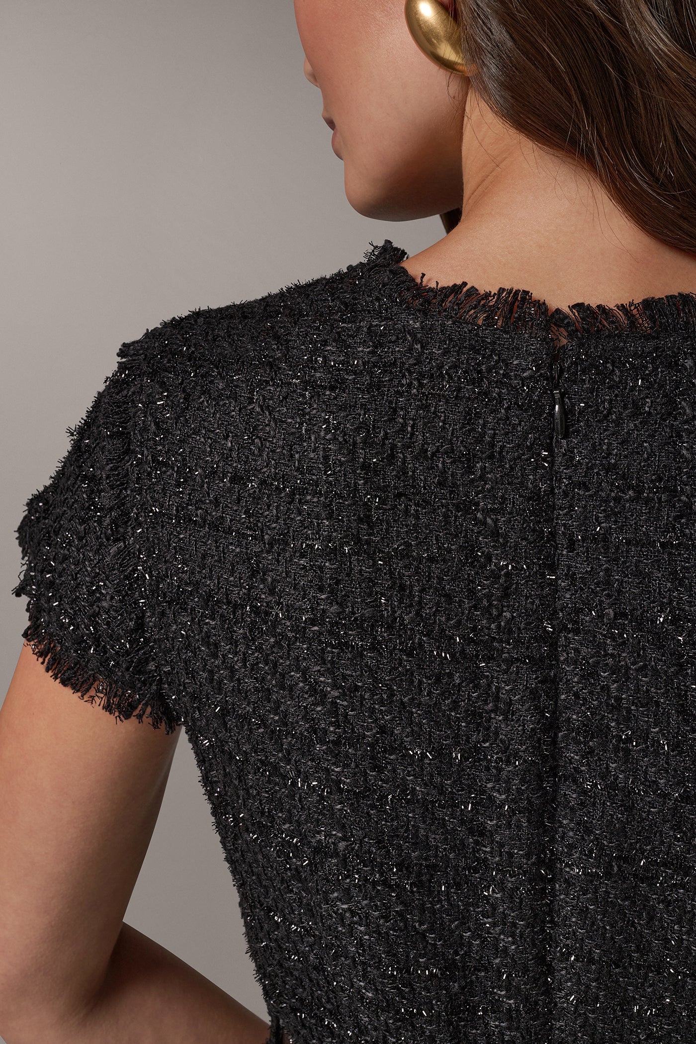 TWEED SPLIT NECK MIDI DRESS VIEW 6