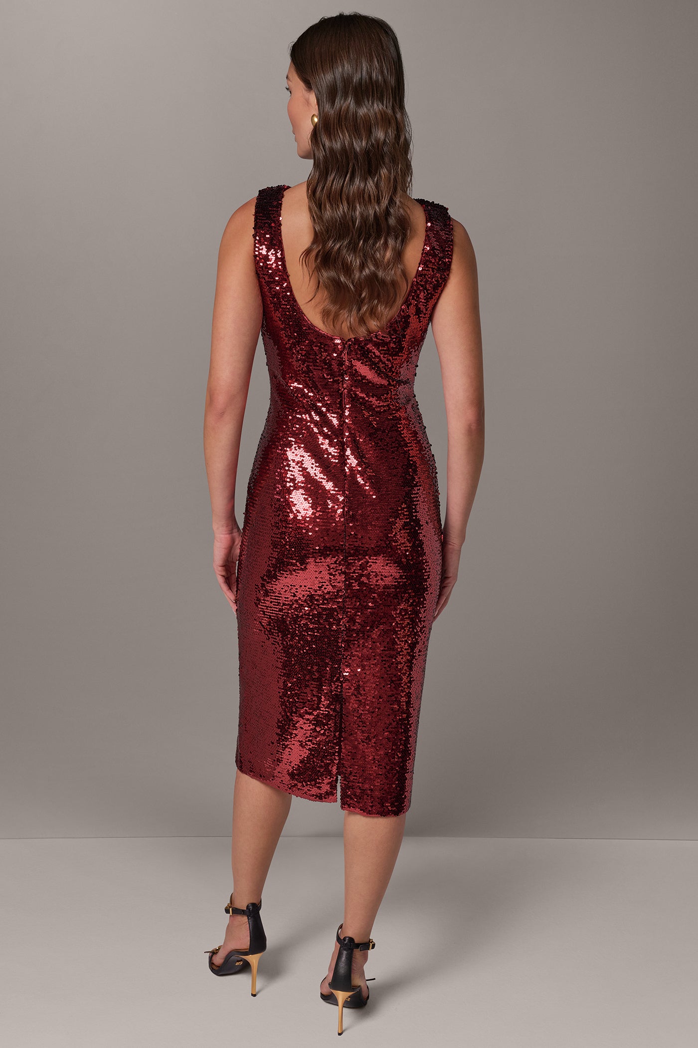 SEQUIN SCOOP BACK MIDI SHEATH VIEW 3