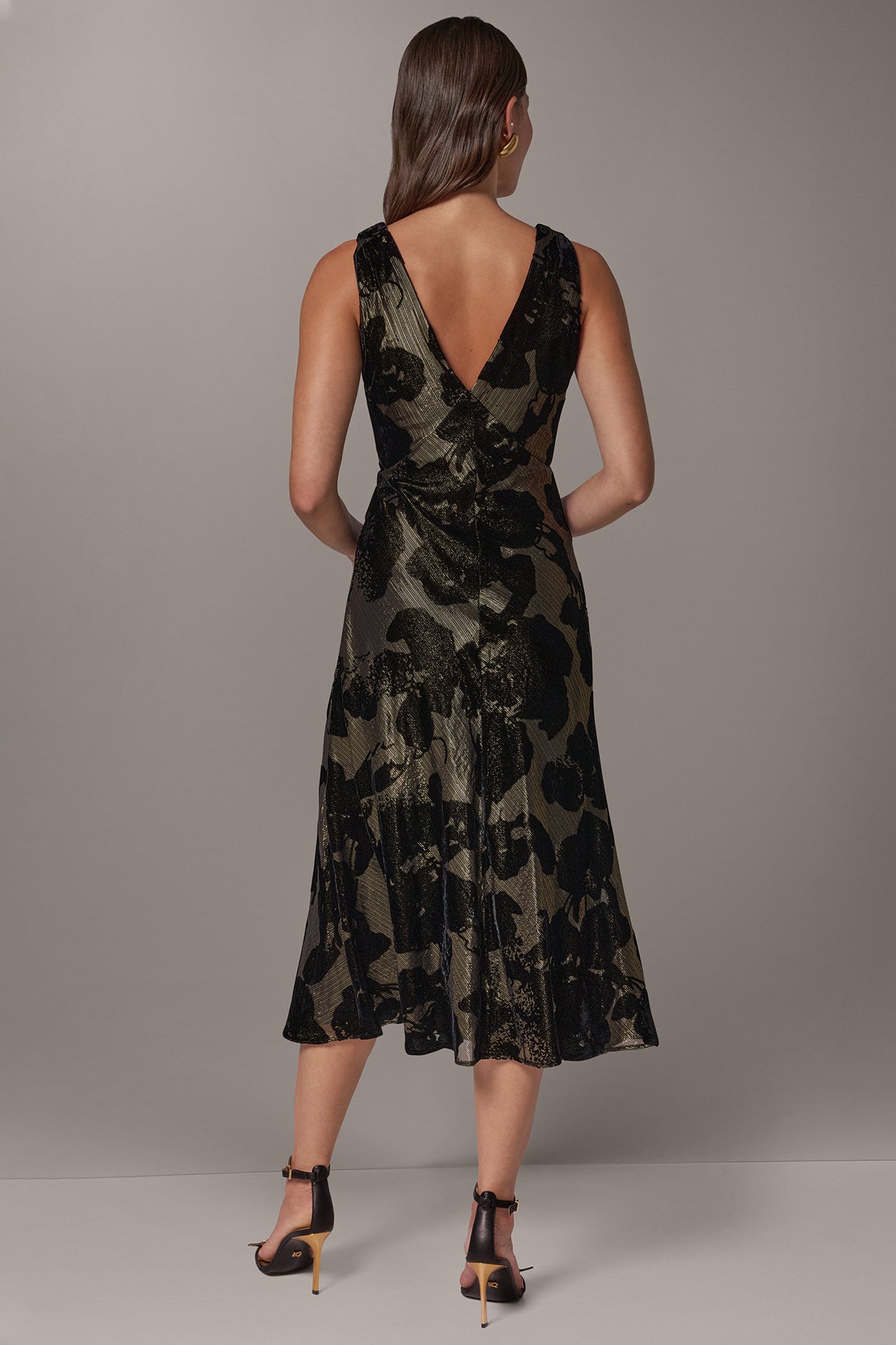 FLORAL BURNOUT VELVET MIDI DRESS VIEW 3