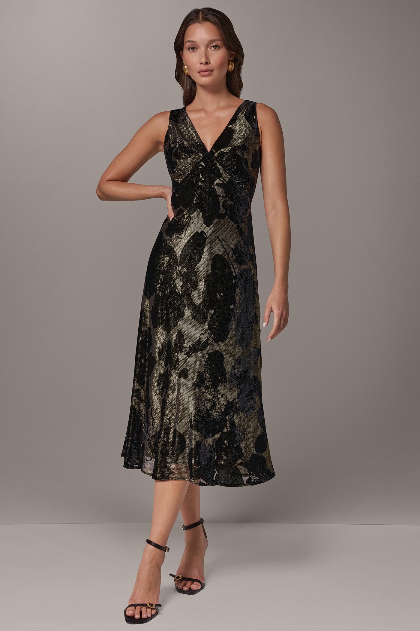 FLORAL BURNOUT VELVET MIDI DRESS VIEW 1