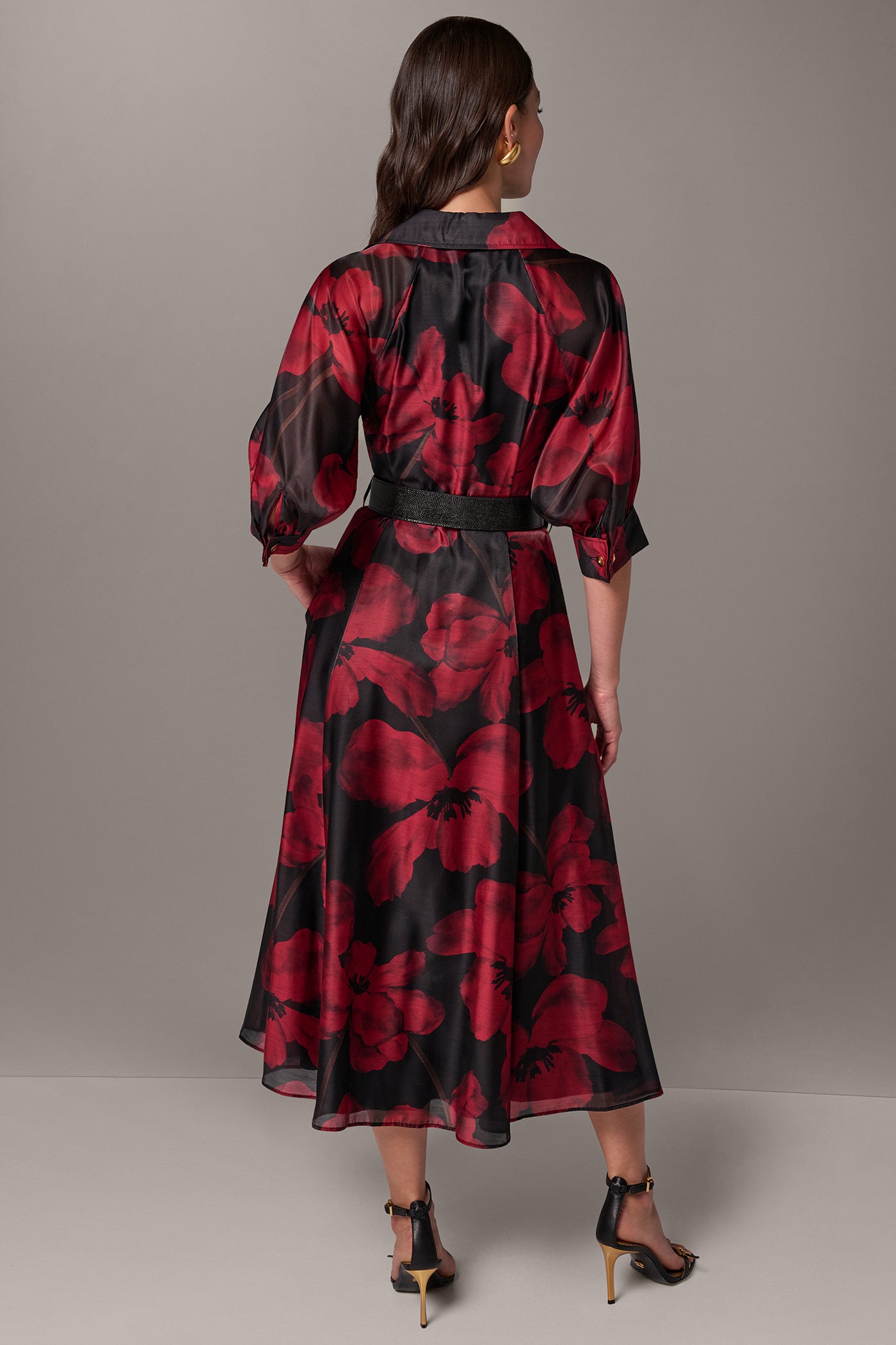 3/4 SLEEVE FLORAL MIDI SHIRT DRESS VIEW 3