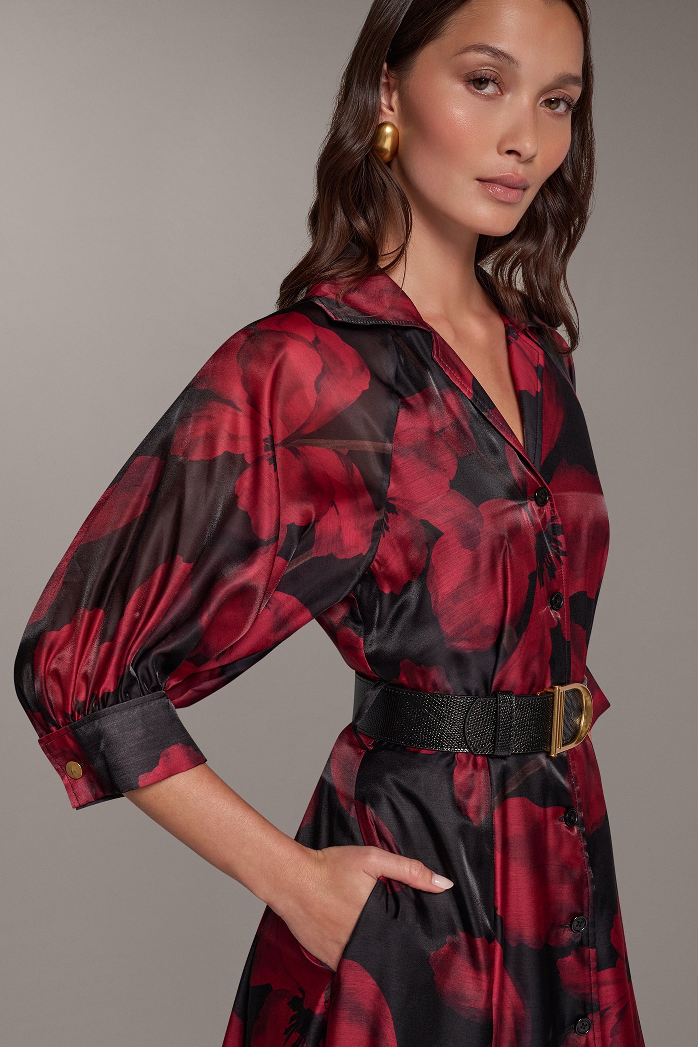 3/4 SLEEVE FLORAL MIDI SHIRT DRESS VIEW 7