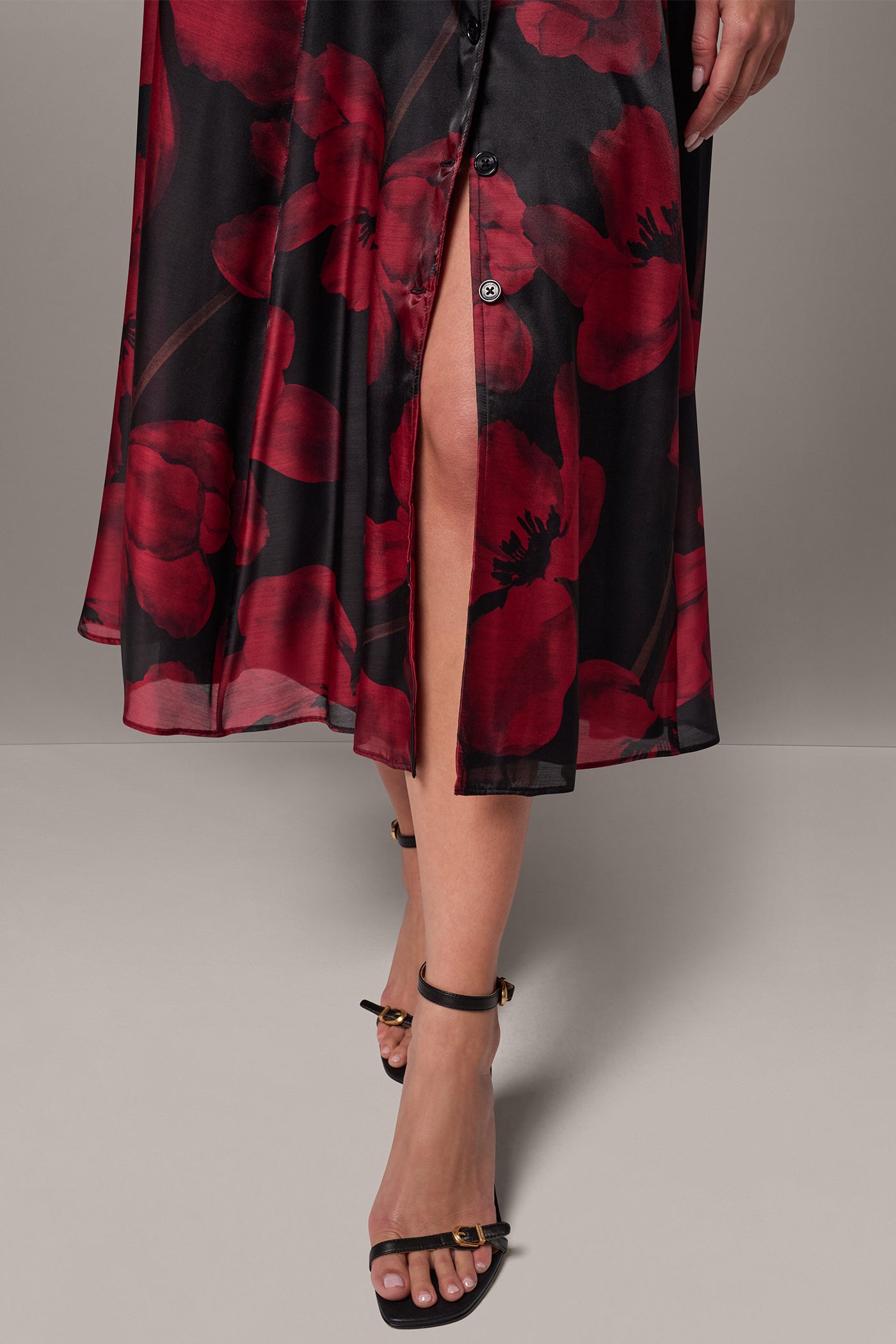 3/4 SLEEVE FLORAL MIDI SHIRT DRESS VIEW 5