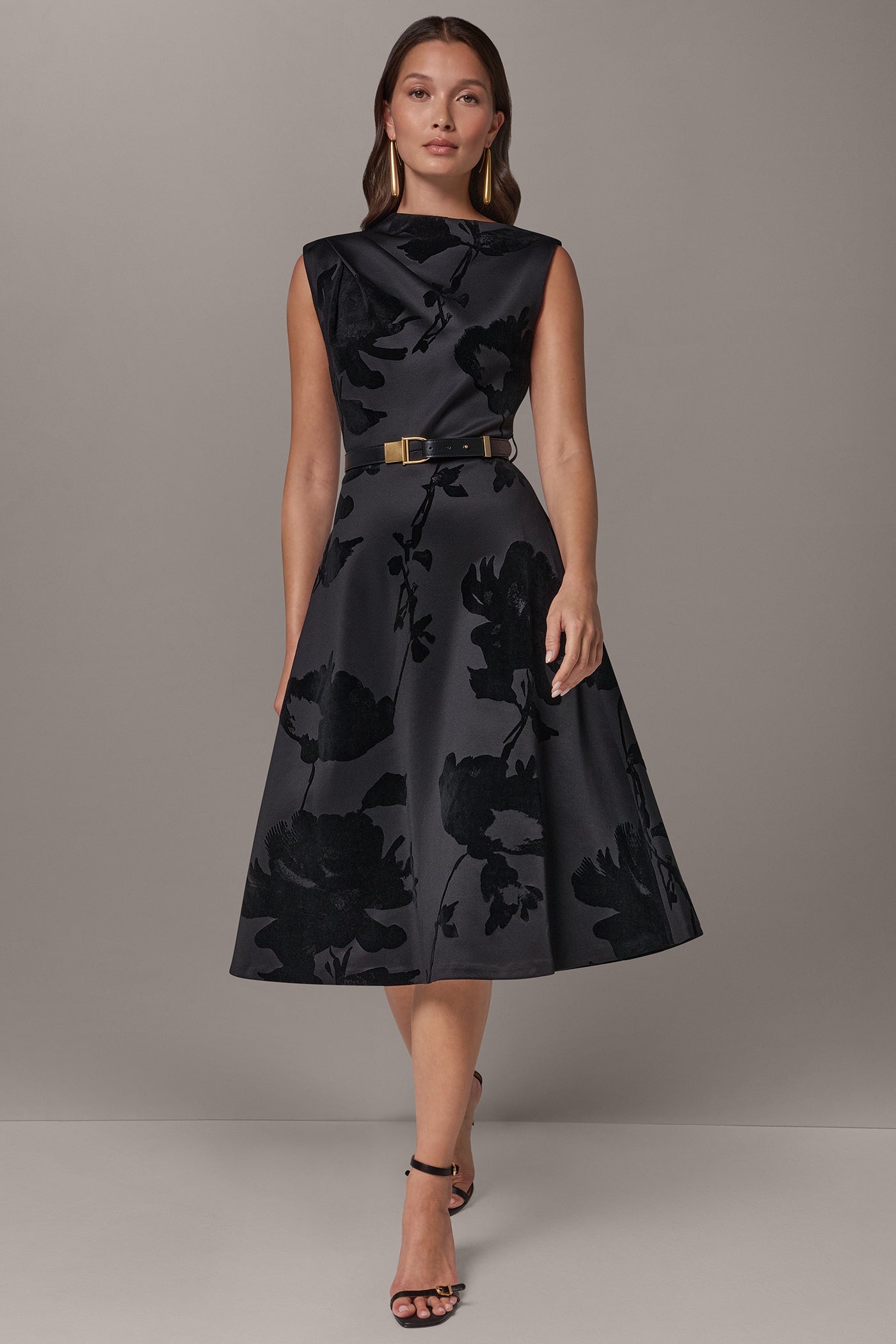 FLORAL MIDI FIT AND FLARE DRESS VIEW 5