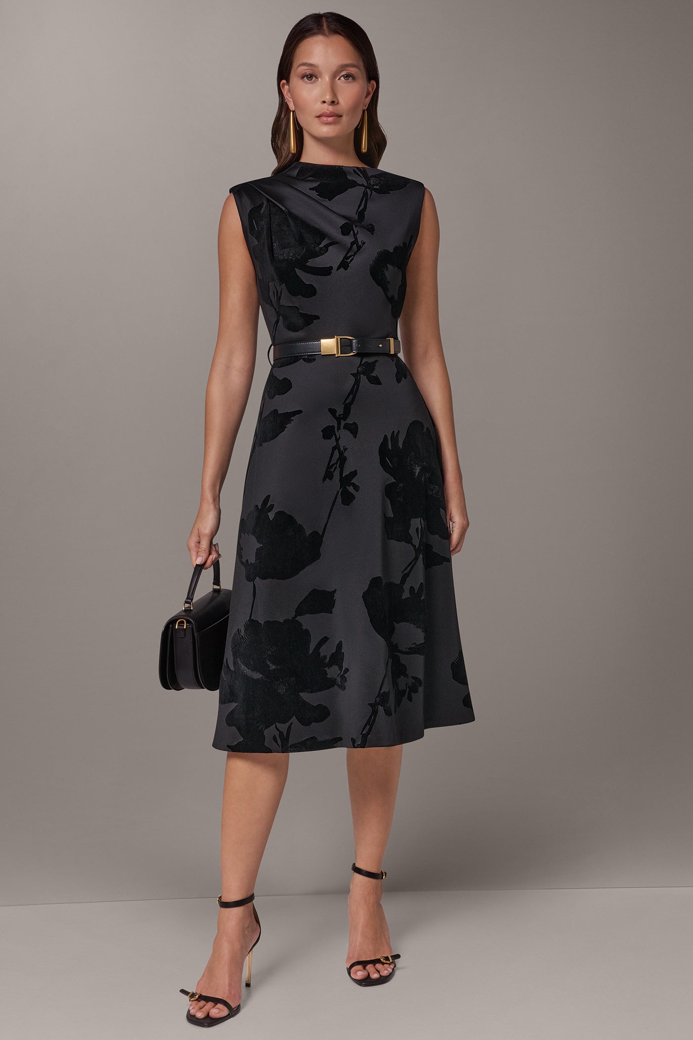 FLORAL MIDI FIT AND FLARE DRESS VIEW 1